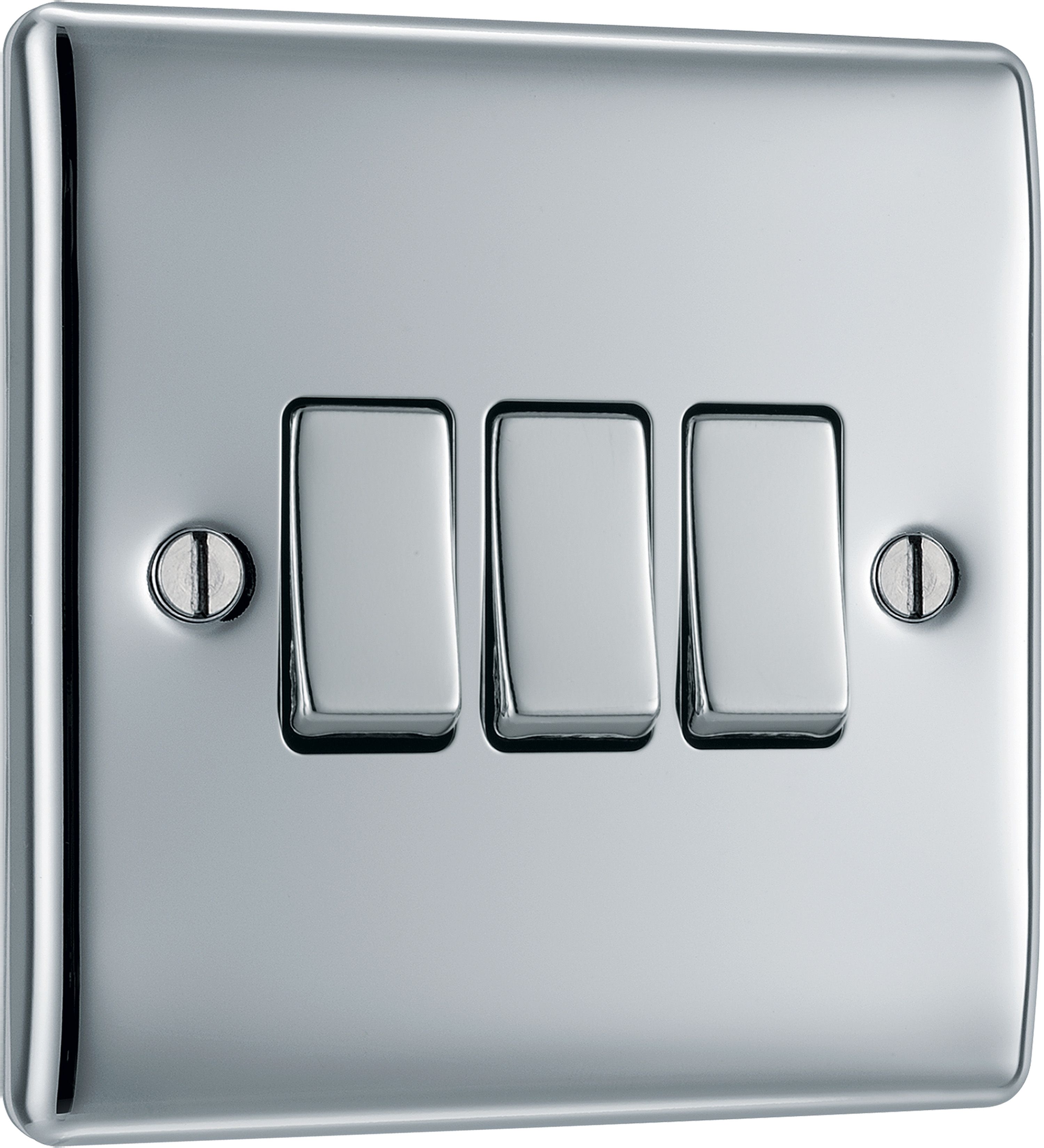 BG Screwless Flat Plate Polished Chrome Light Switch 3 Gang 2 Way 20A-16AX - 3
