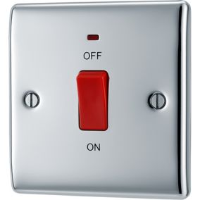 BG Chrome 45A 1 way 1 gang Raised slim Cooker Switch with LED Indicator