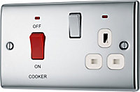 BG Chrome Cooker switch & socket with neon & White inserts