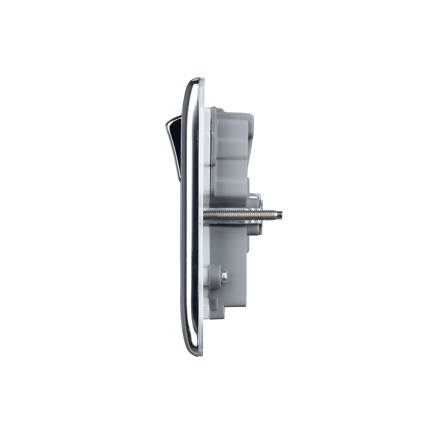 BG Chrome Double 13A Raised slim Switched Screwed Socket with USB, x2 & White inserts
