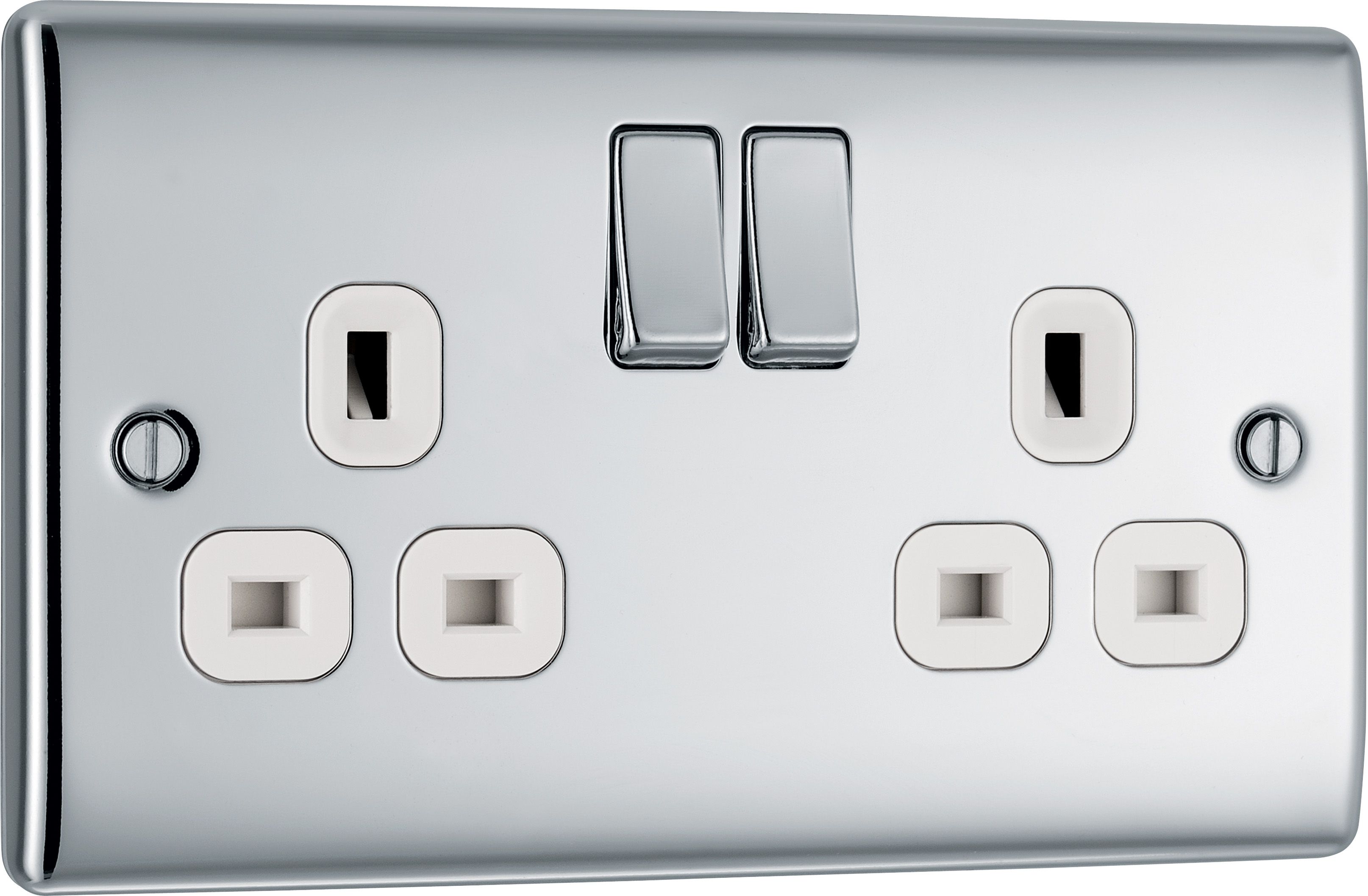 BG Screwless Flat Plate Polished Chrome 13A DP Switched Socket 2 Gang - 3
