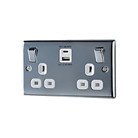 BG Chrome Double 13A Switched Socket with USB x2 4.2A & White inserts