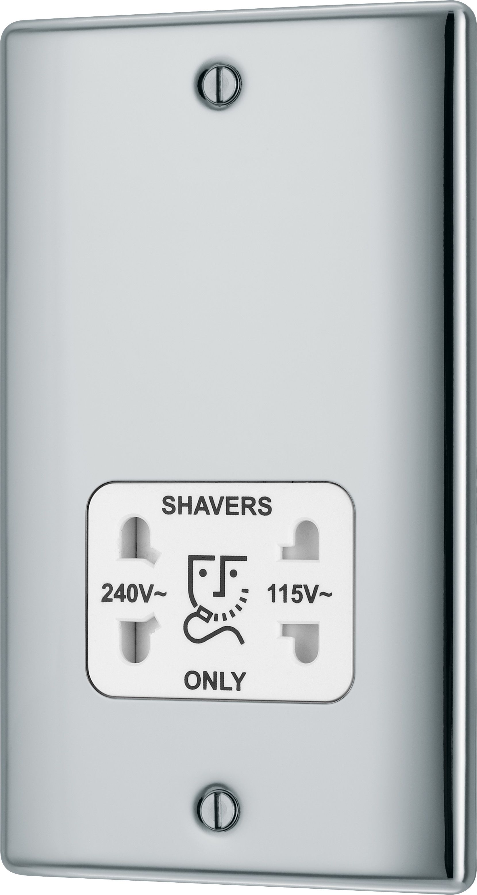 BG Chrome Double Raised slim Screwed Shaver socket