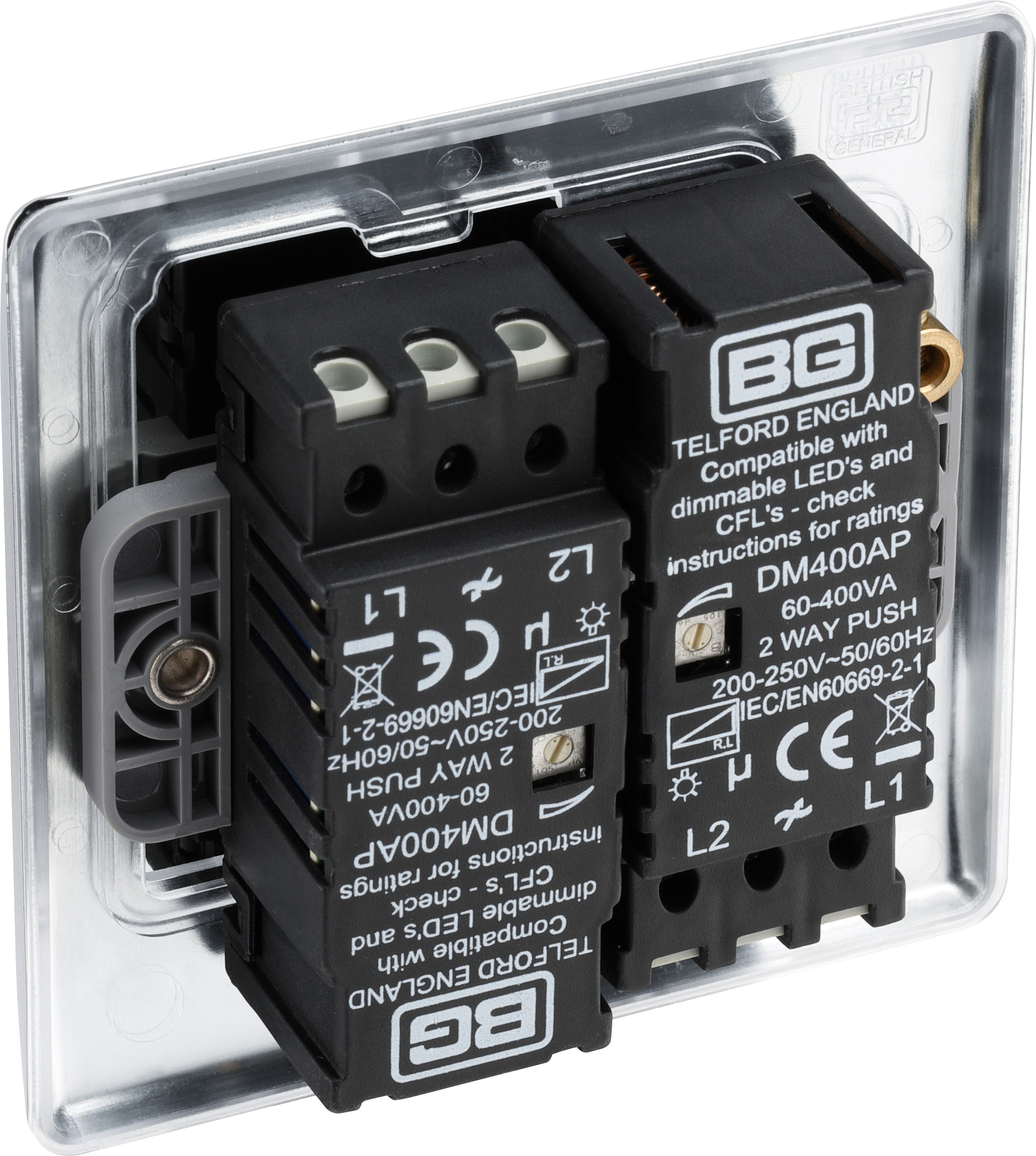 BG Chrome profile Double 2 way 400W Dimmer switch