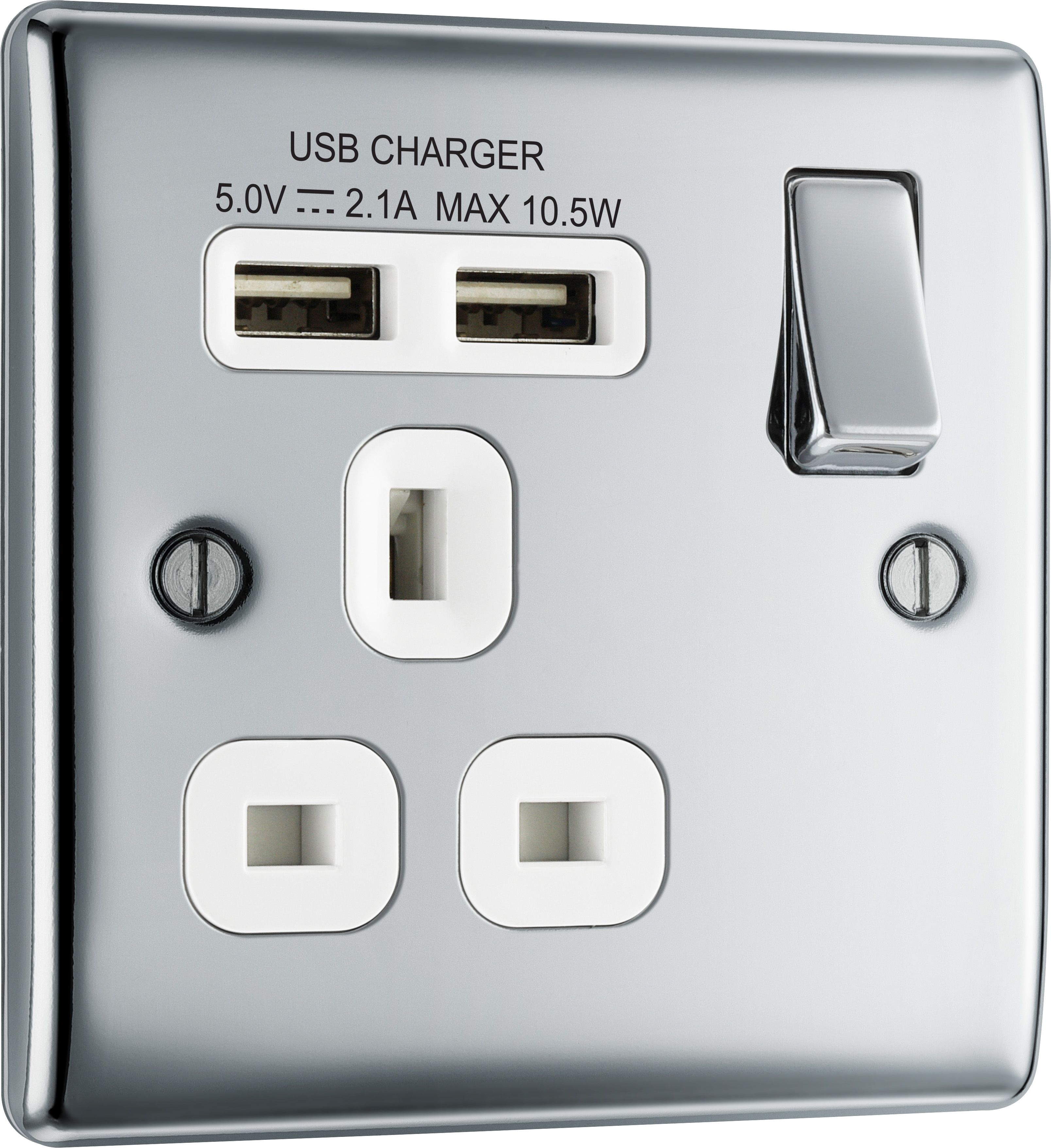 BG Screwless Flatplate Polished Chrome 13A Power Socket With USB A+C 22W 2 Gang - 3