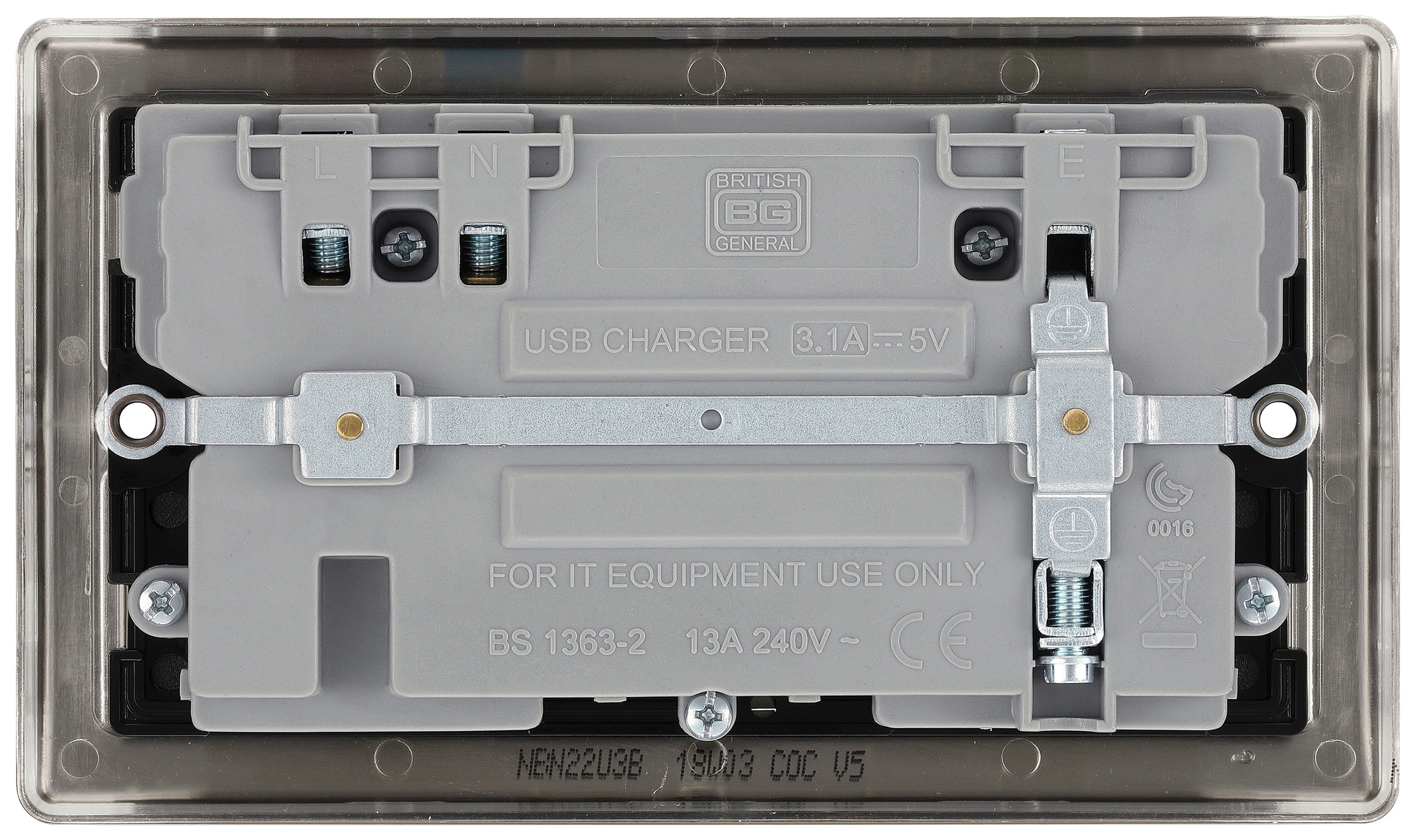 BG Double 13A Switched Gloss Black Socket with USB x2 3.1A - 4