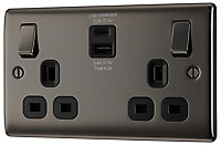 BG Double 13A Switched Gloss Black Socket with USB x2 4.2A
