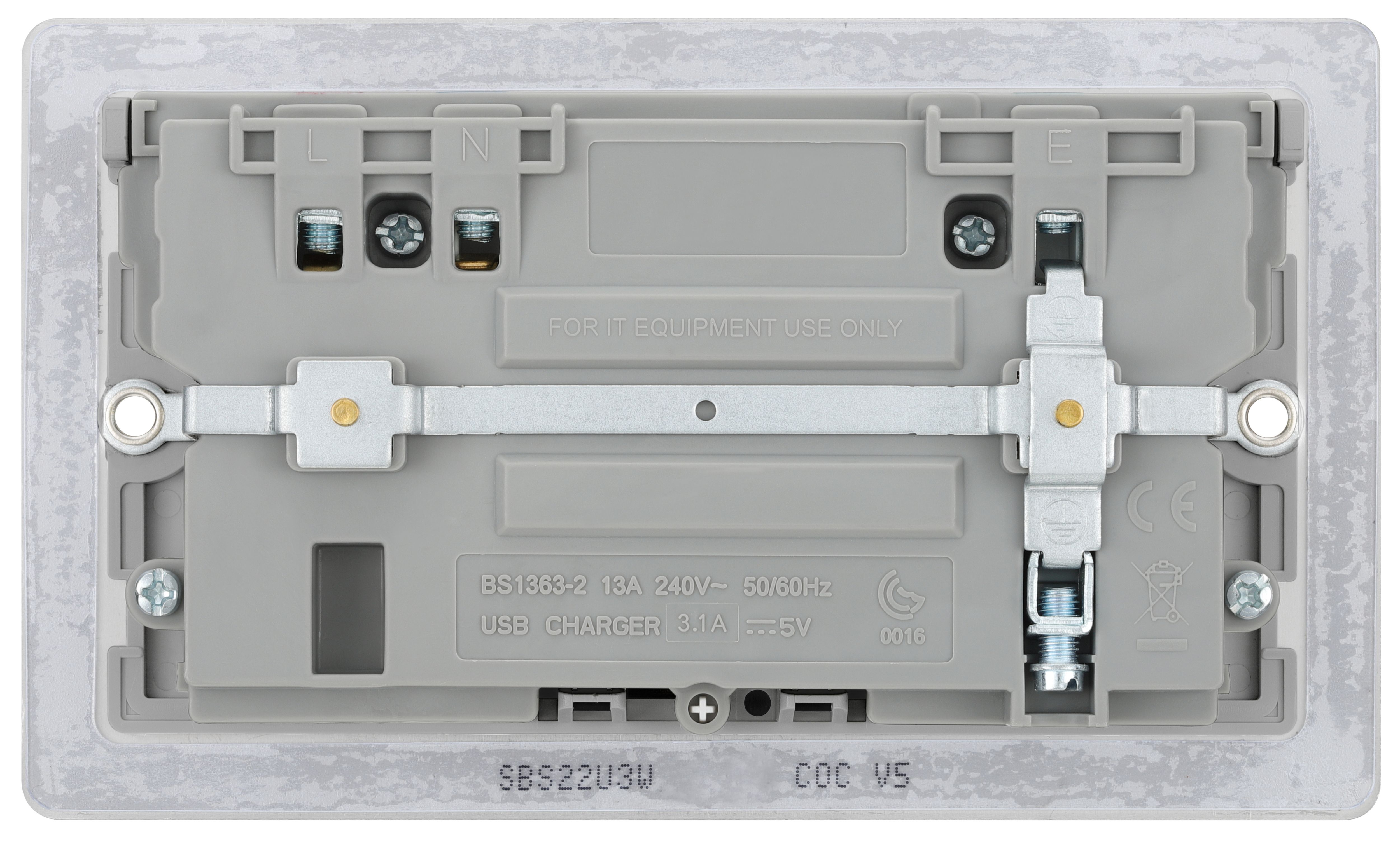 BG Double 13A Switched Matt Silver Socket with USB Type A x2 3.1A