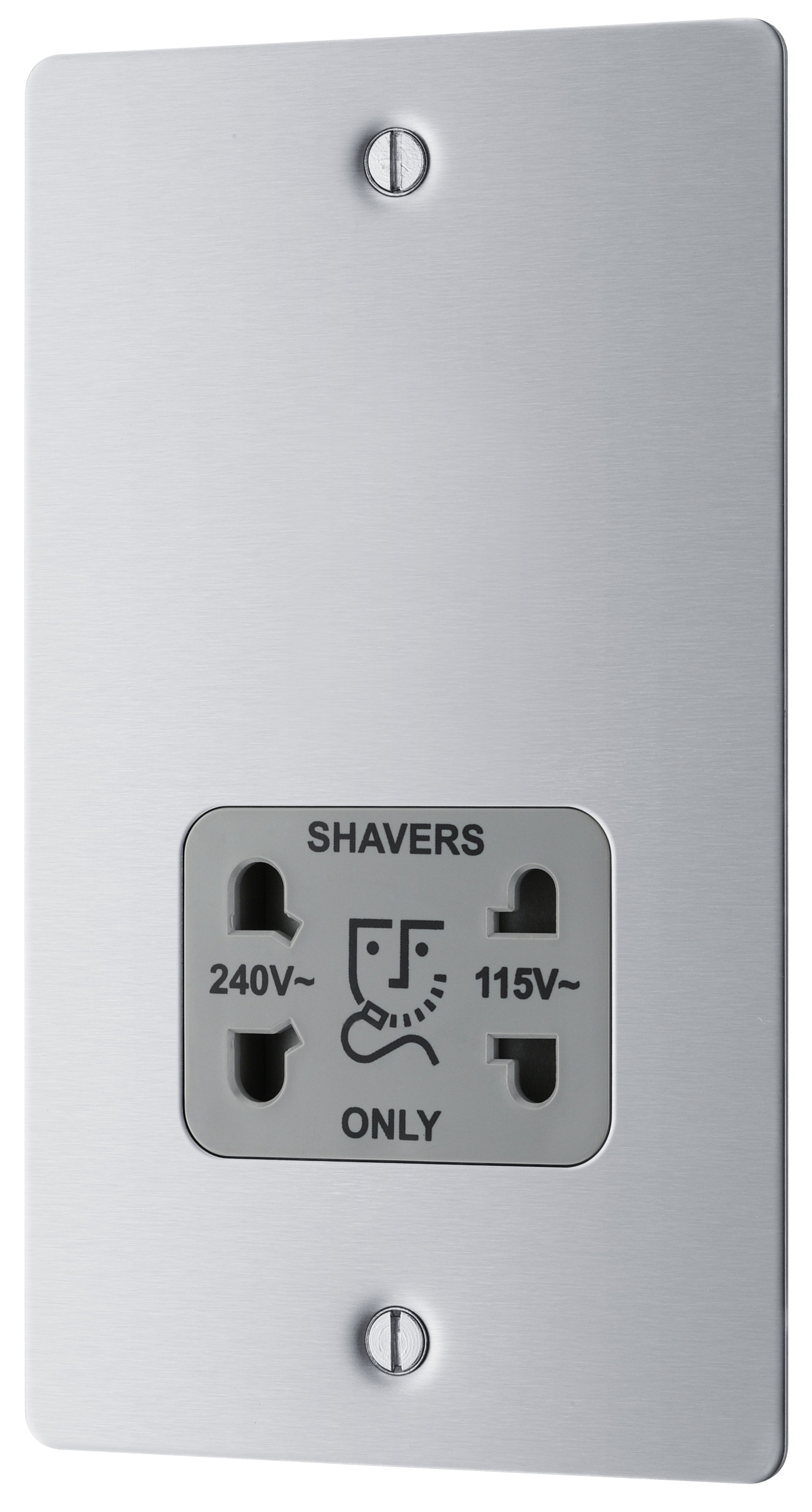 BG Double Flat Screwed Shaver socket Matt Steel effect