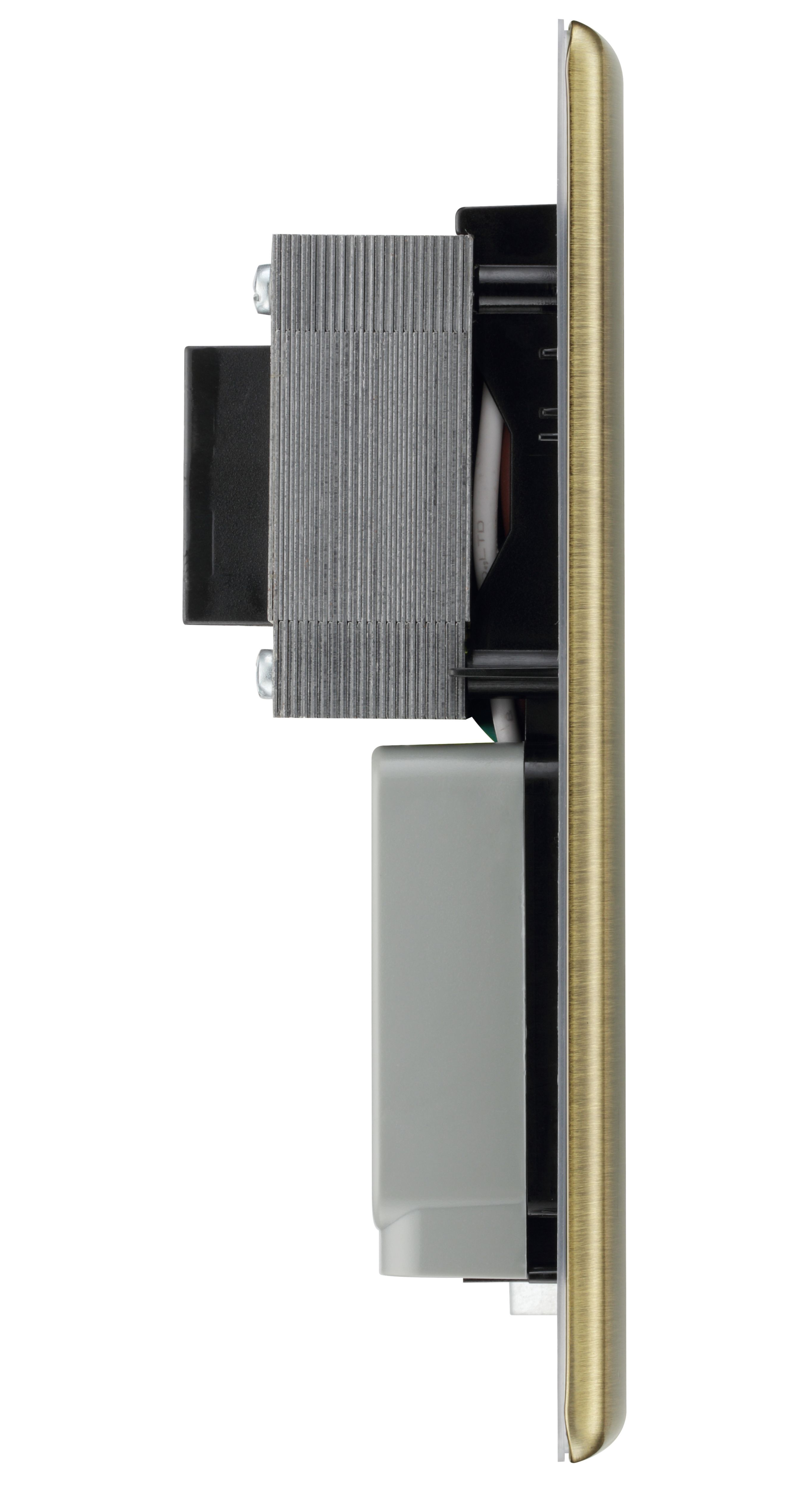 British General Nexus Metal 2-Gang Dual Voltage Shaver Socket 115 / 240V Brushed Iridium with Black Inserts - 5