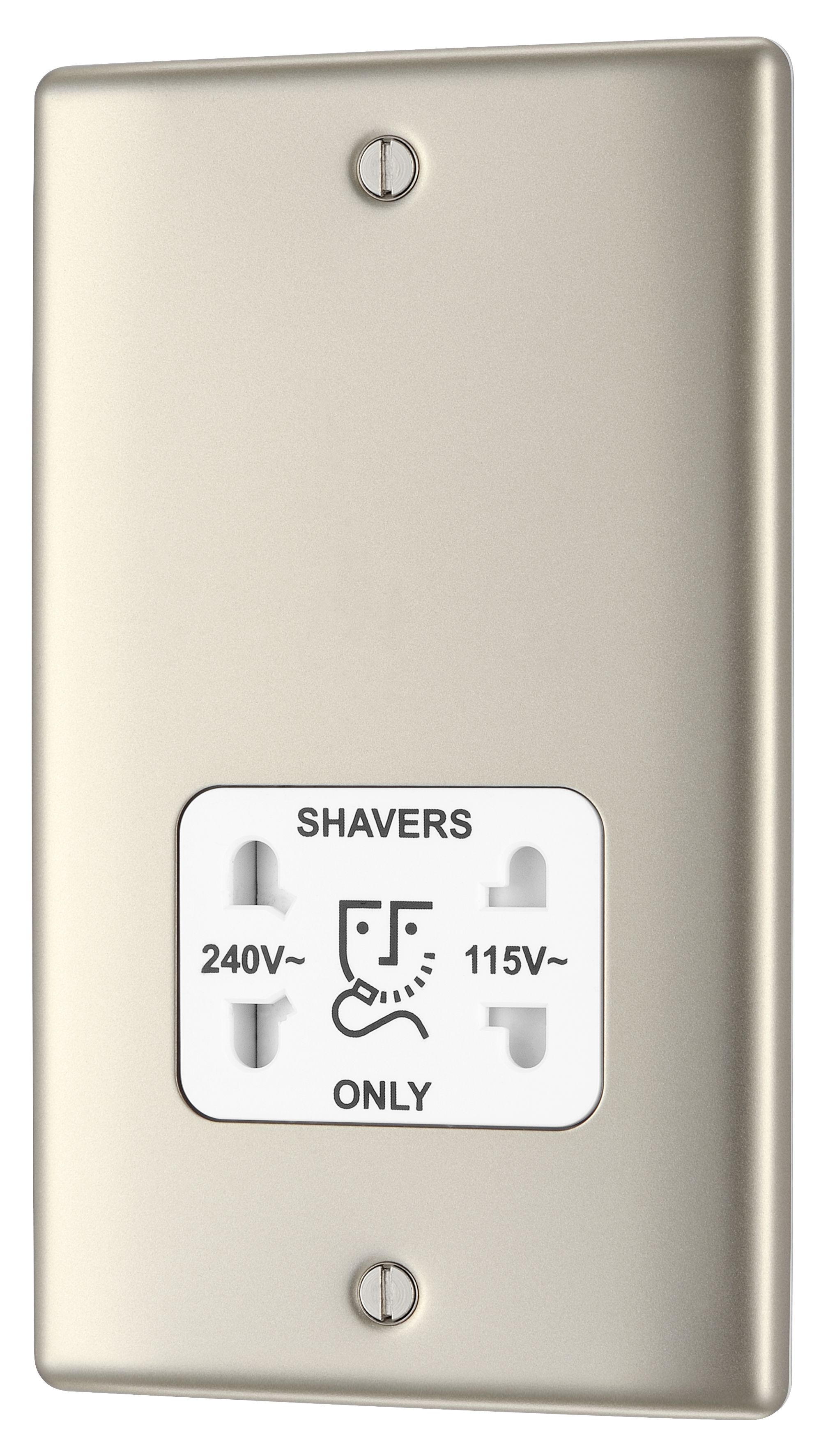 BG Double Raised slim Screwed Shaver socket Matt Pearl Nickel effect