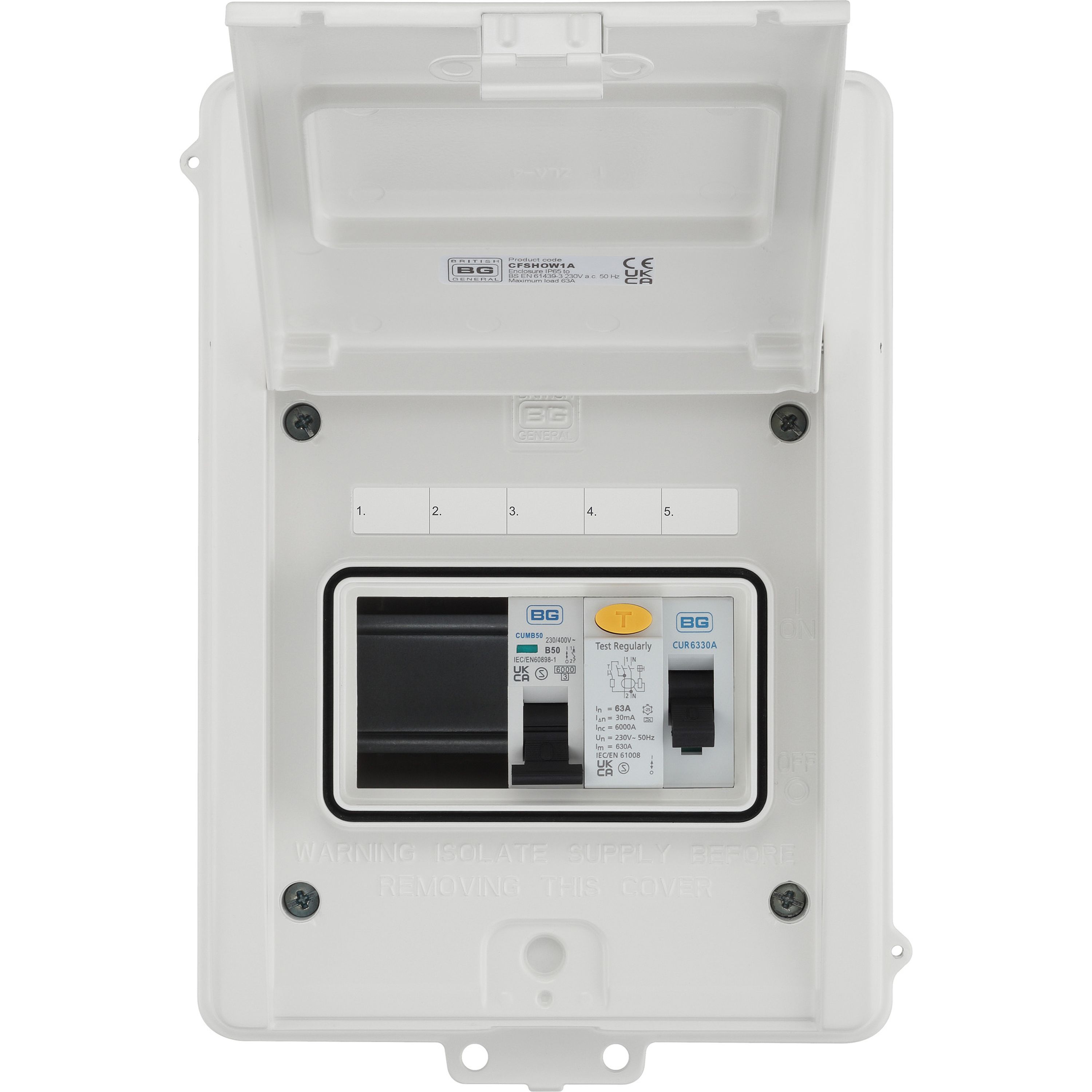 BG Fortress Shower Consumer unit with 63A main switch