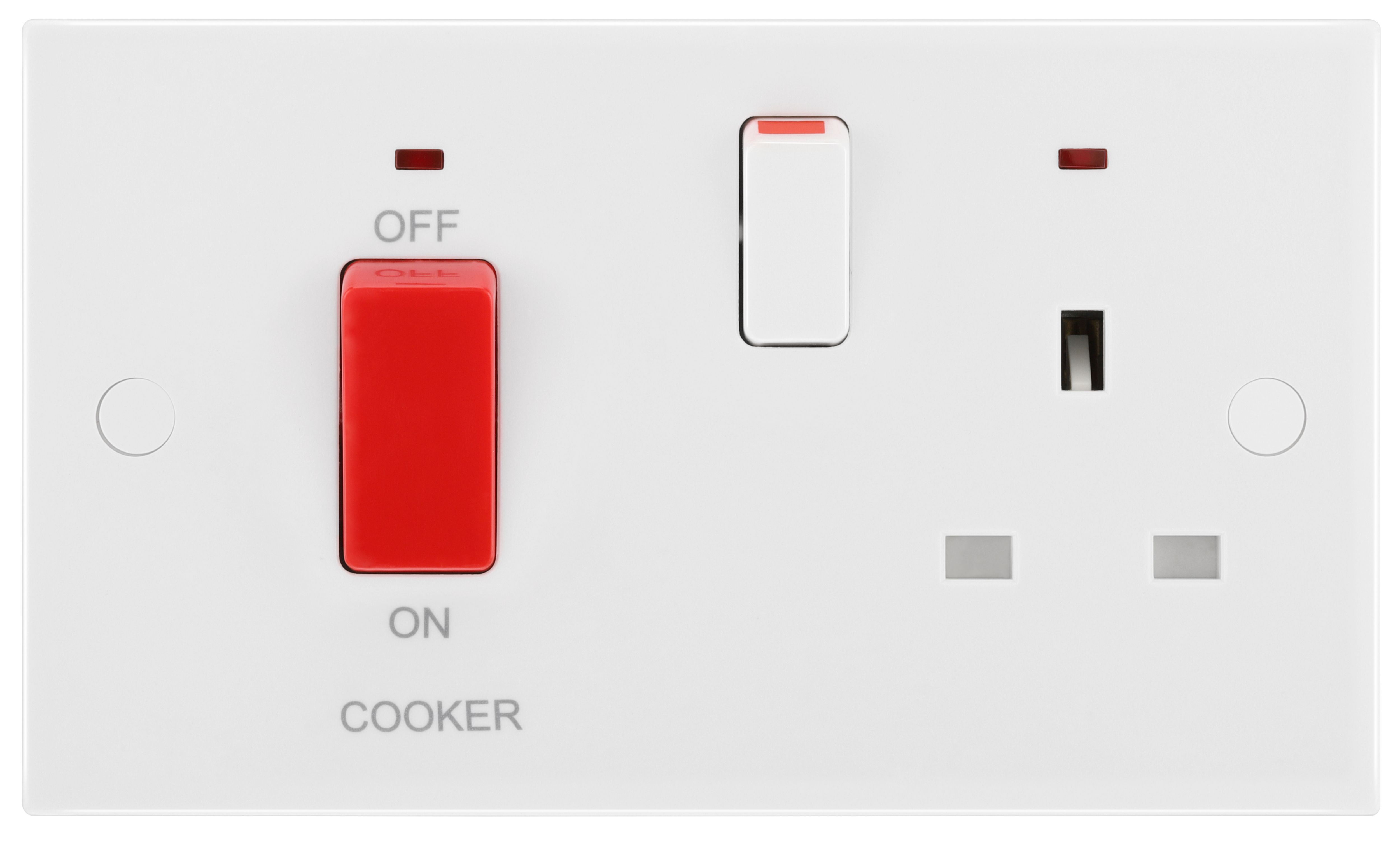 BG Gloss white Cooker switch & socket with neon & White inserts