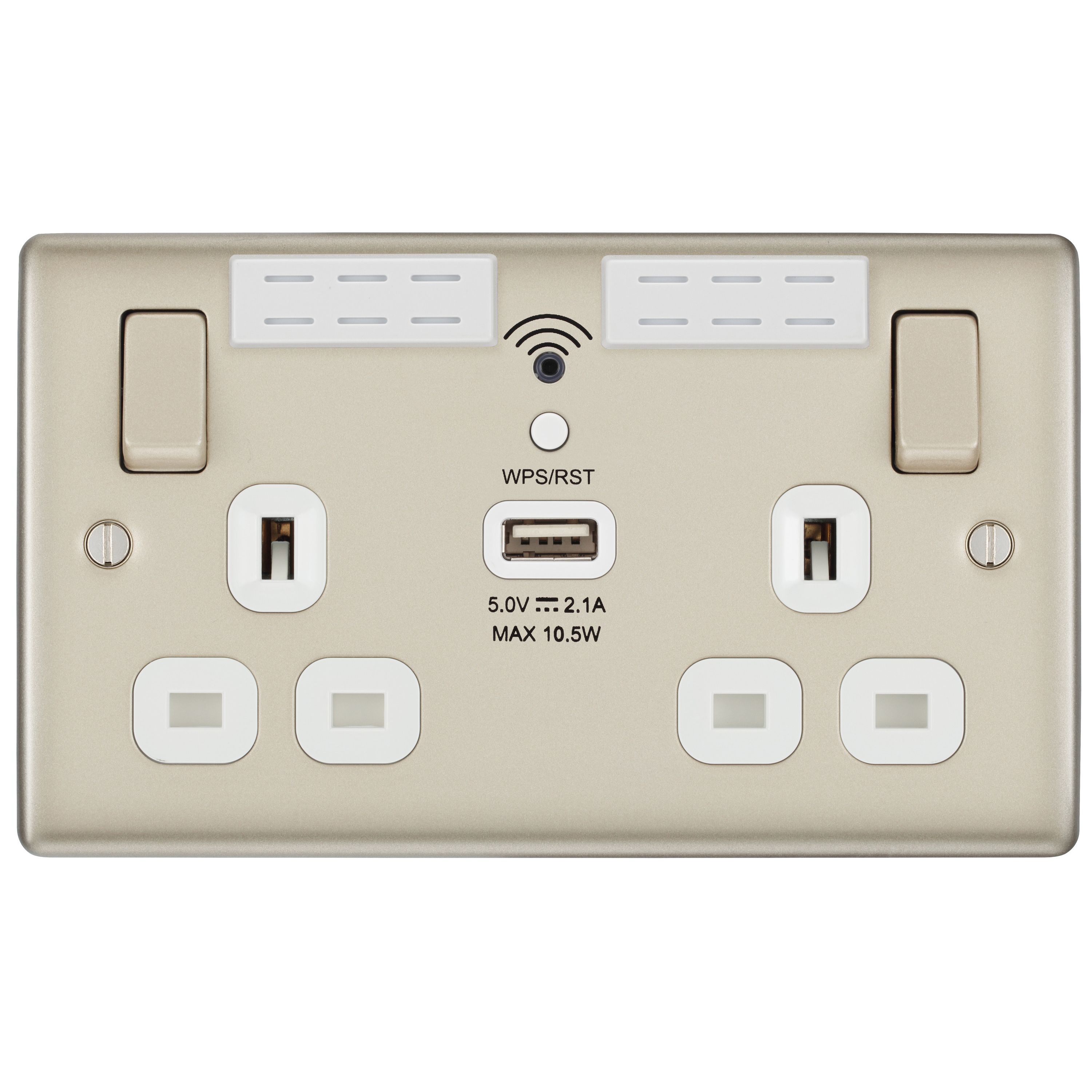 BG Nickel 13A Switched Double WiFi extender socket with USB