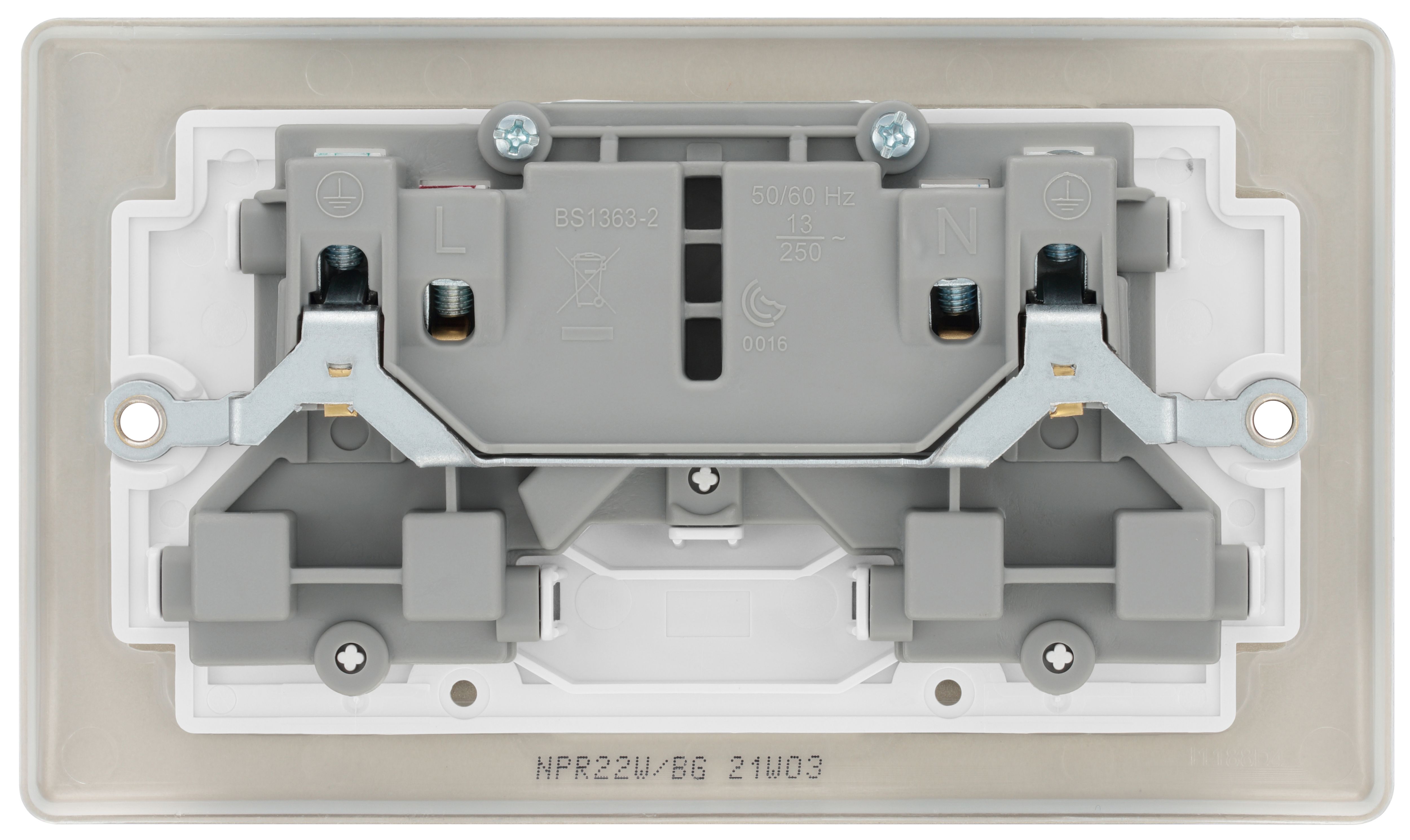 BG Nickel Double 13A Switched Socket & White inserts - 4
