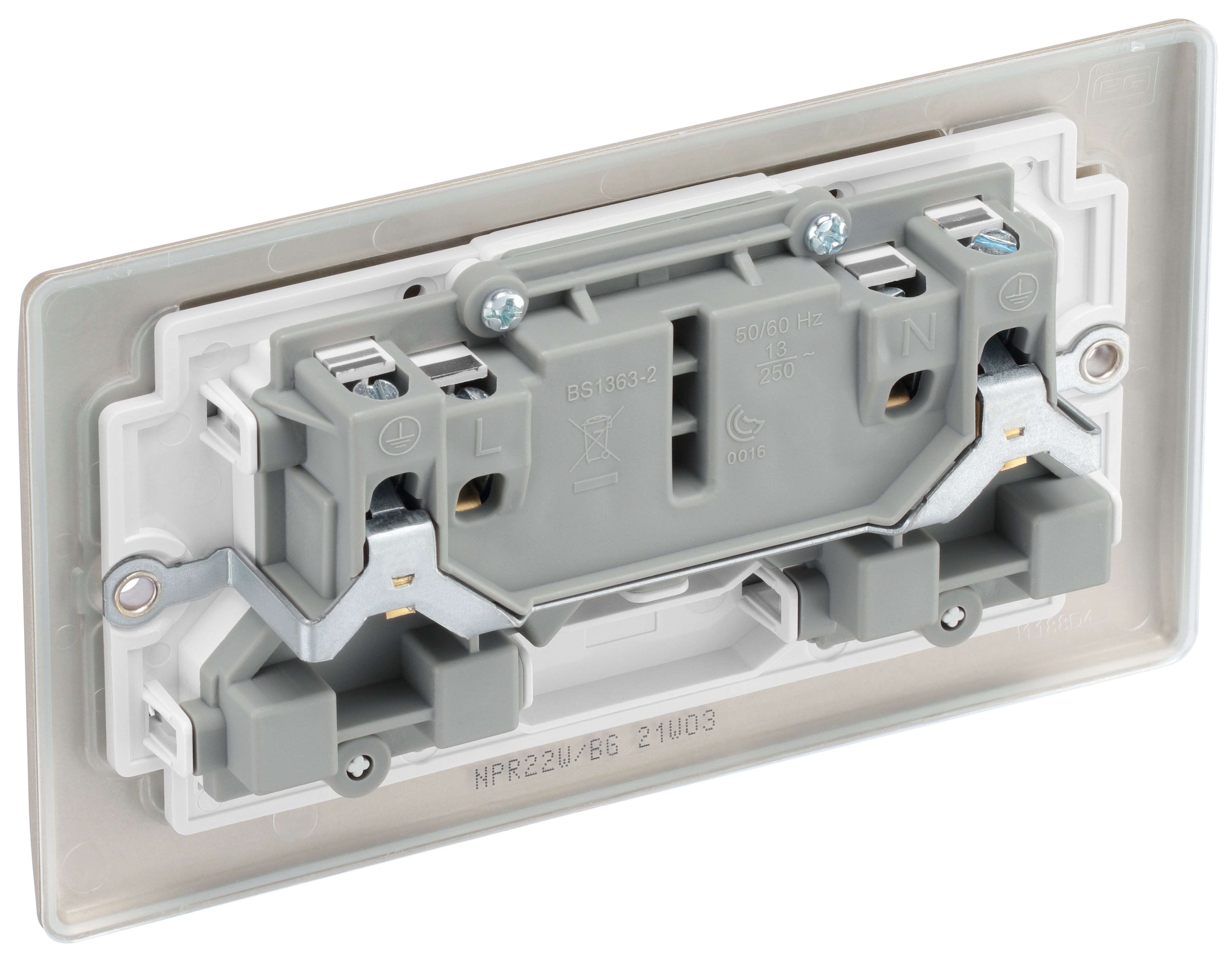 BG Nickel Double 13A Switched Socket & White inserts - 6