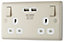 BG Nickel Double 13A Switched Socket with USB x2 3.1A & White inserts