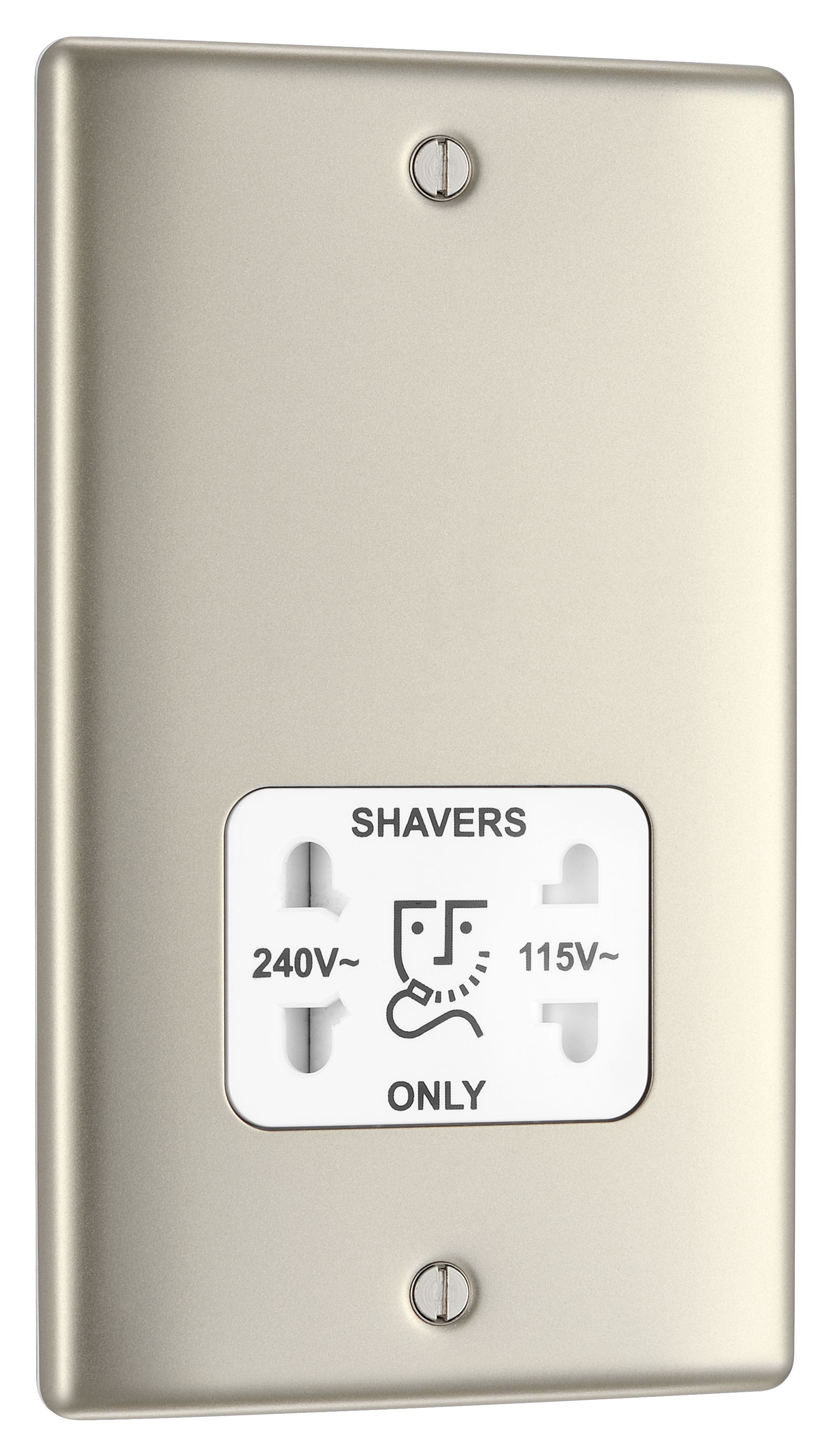 BG Nickel Double Raised slim Screwed Shaver socket