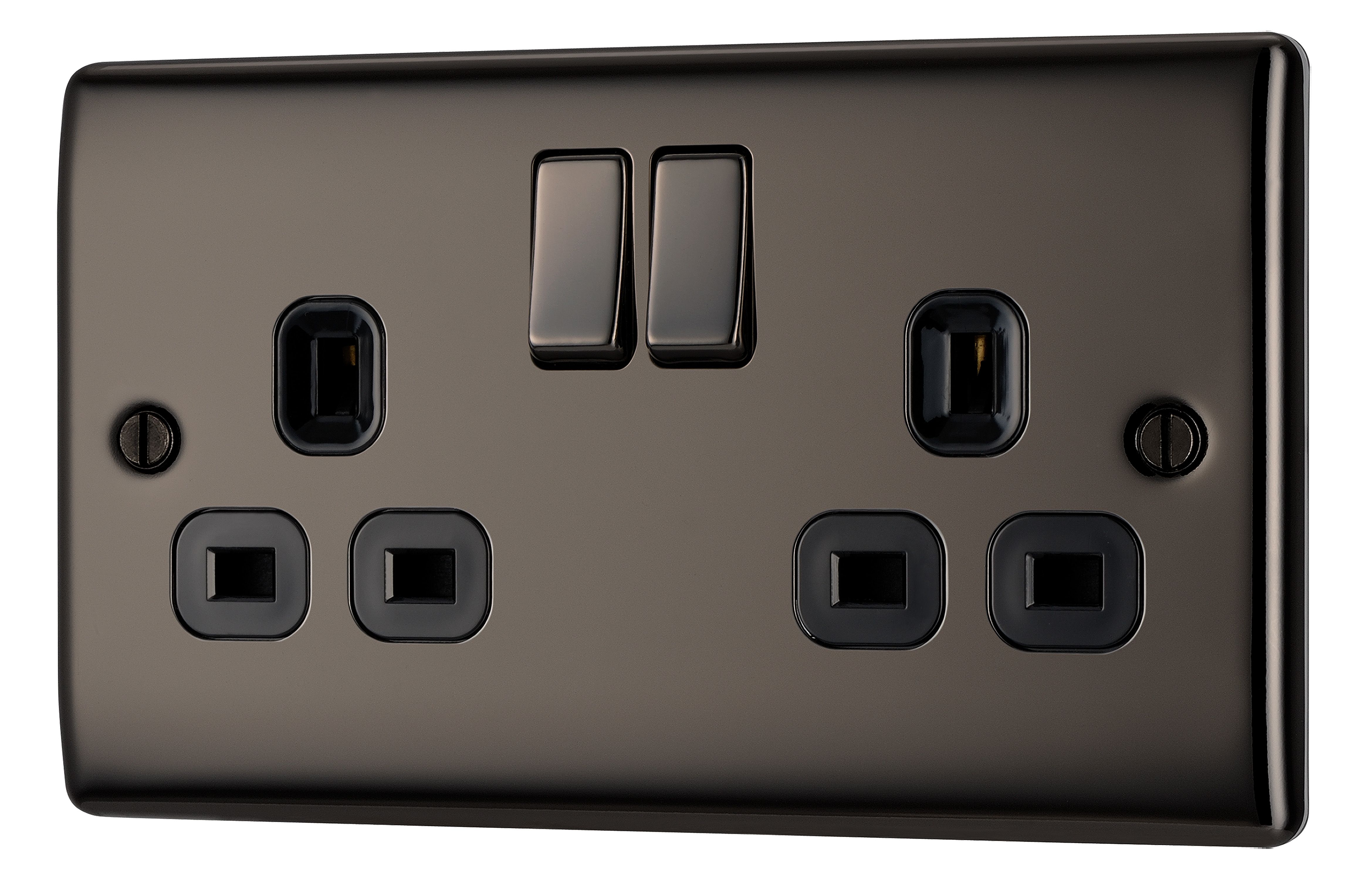 BG Screwless Flat Plate Black Nickel 13A SP USB Switched Socket 2 Gang