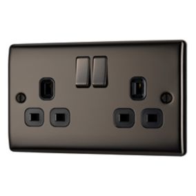 BG Nickel effect Double 13A Gloss Black Socket