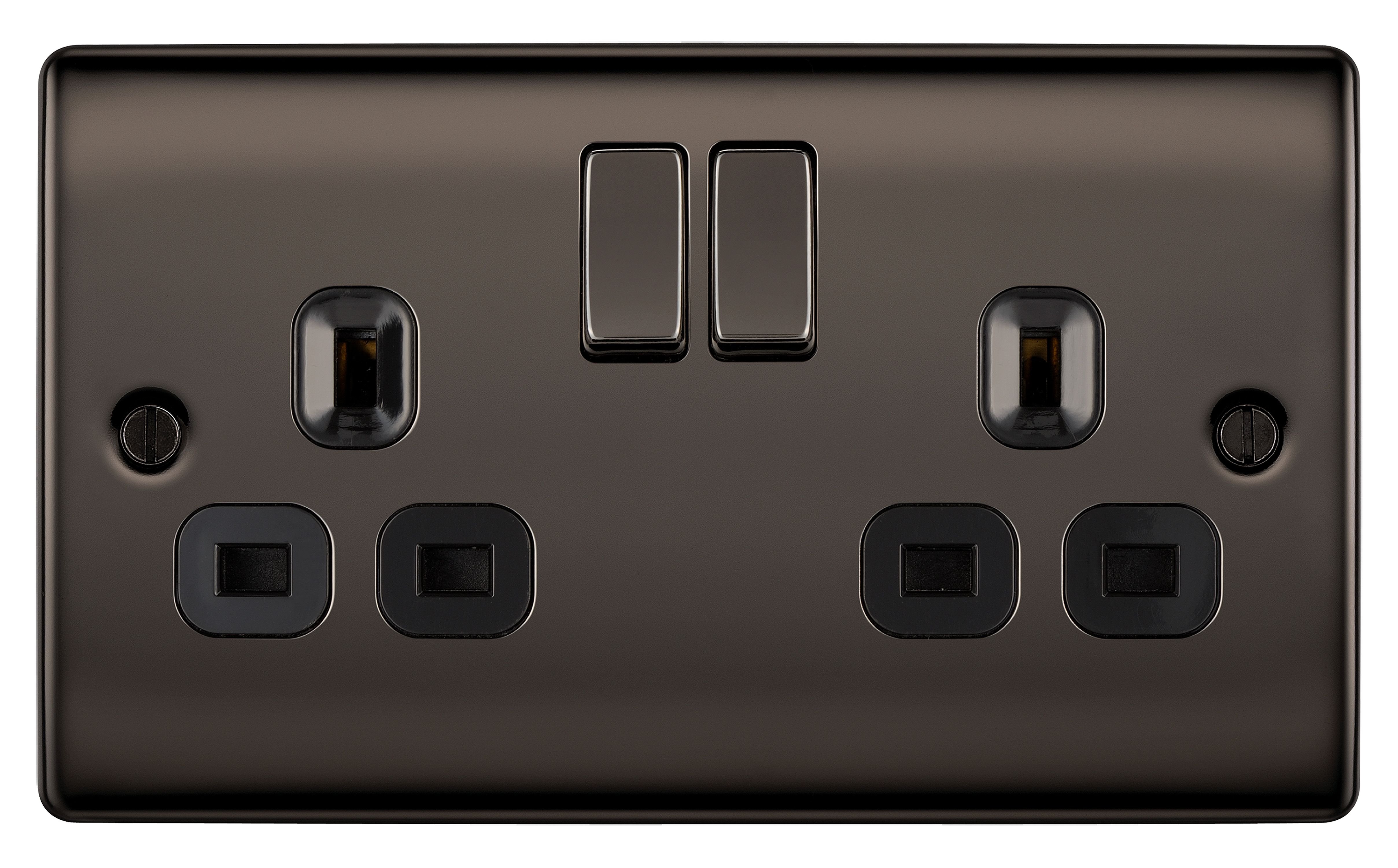 BG Screwless Flat Plate Black Nickel 13A SP USB Switched Socket 2 Gang