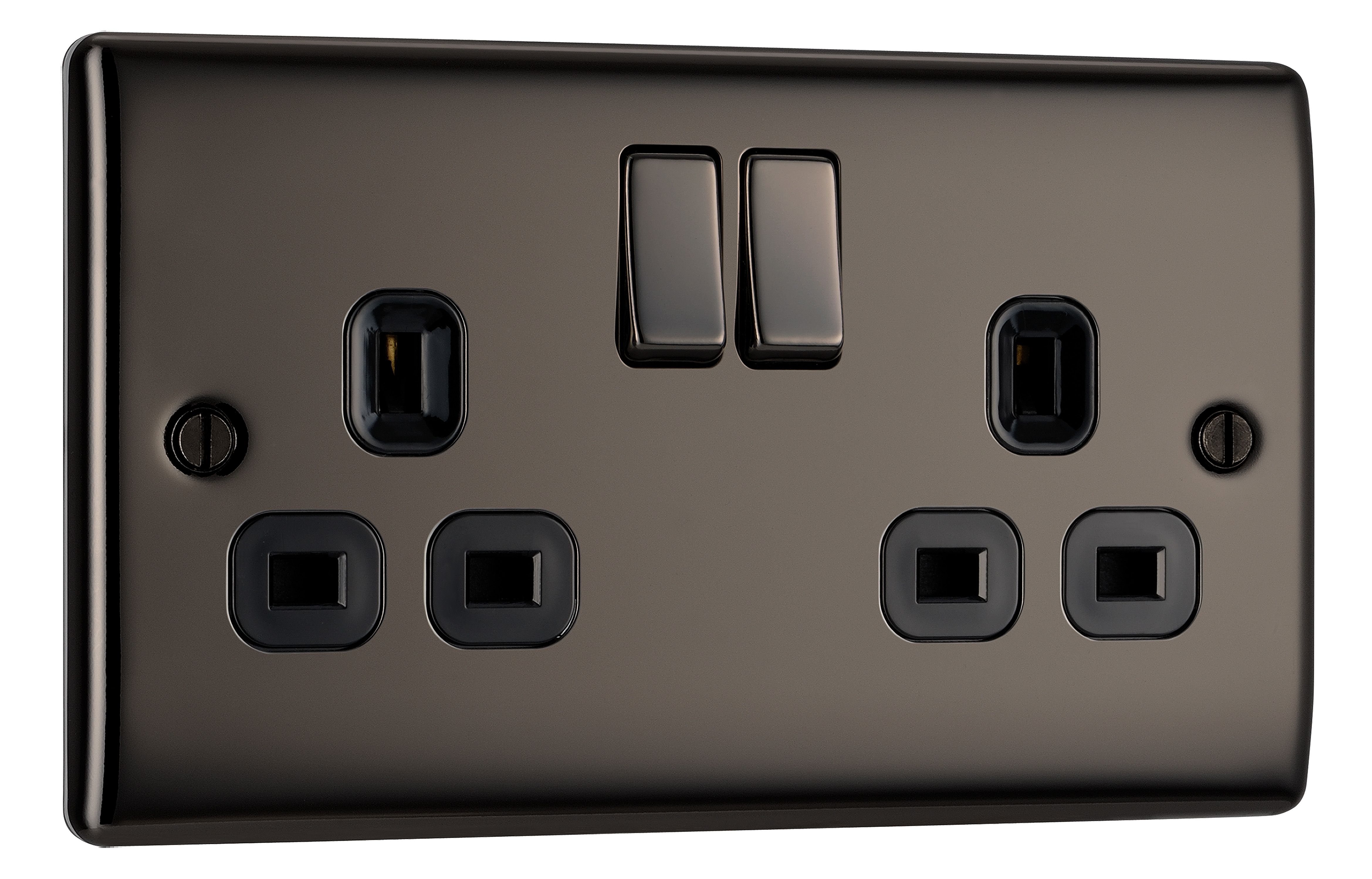 BG Nickel effect Double 13A Gloss Black Socket - 3
