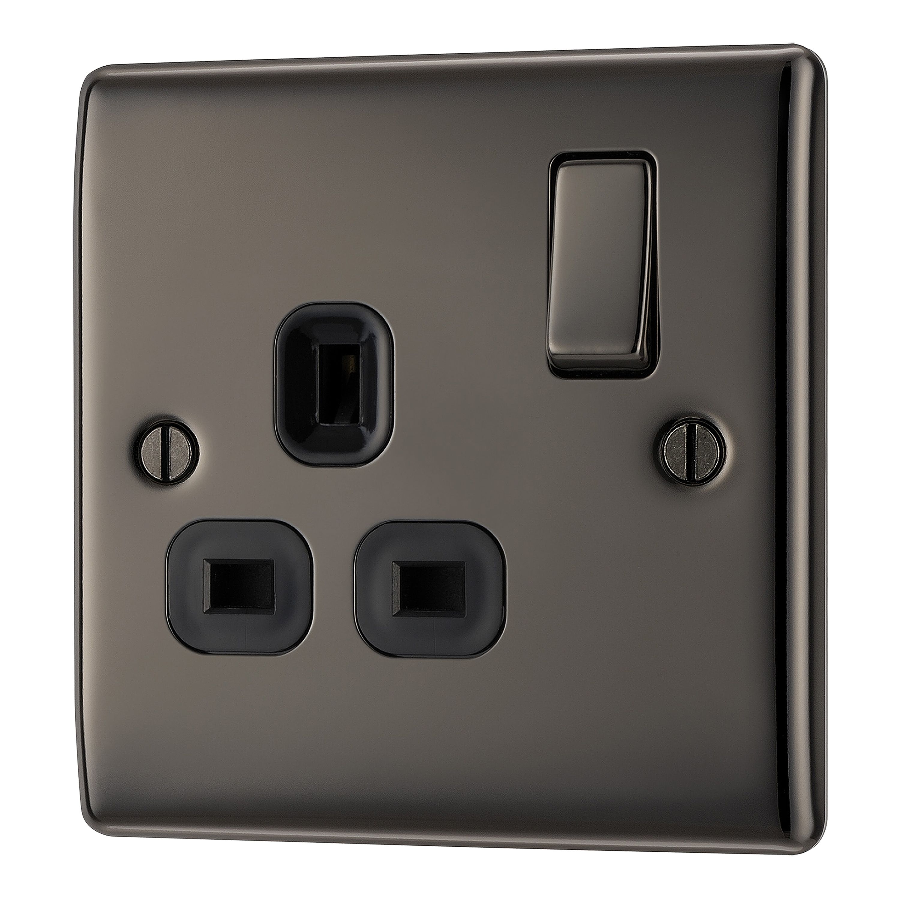 BG Nickel effect Single 13A Gloss Black Socket