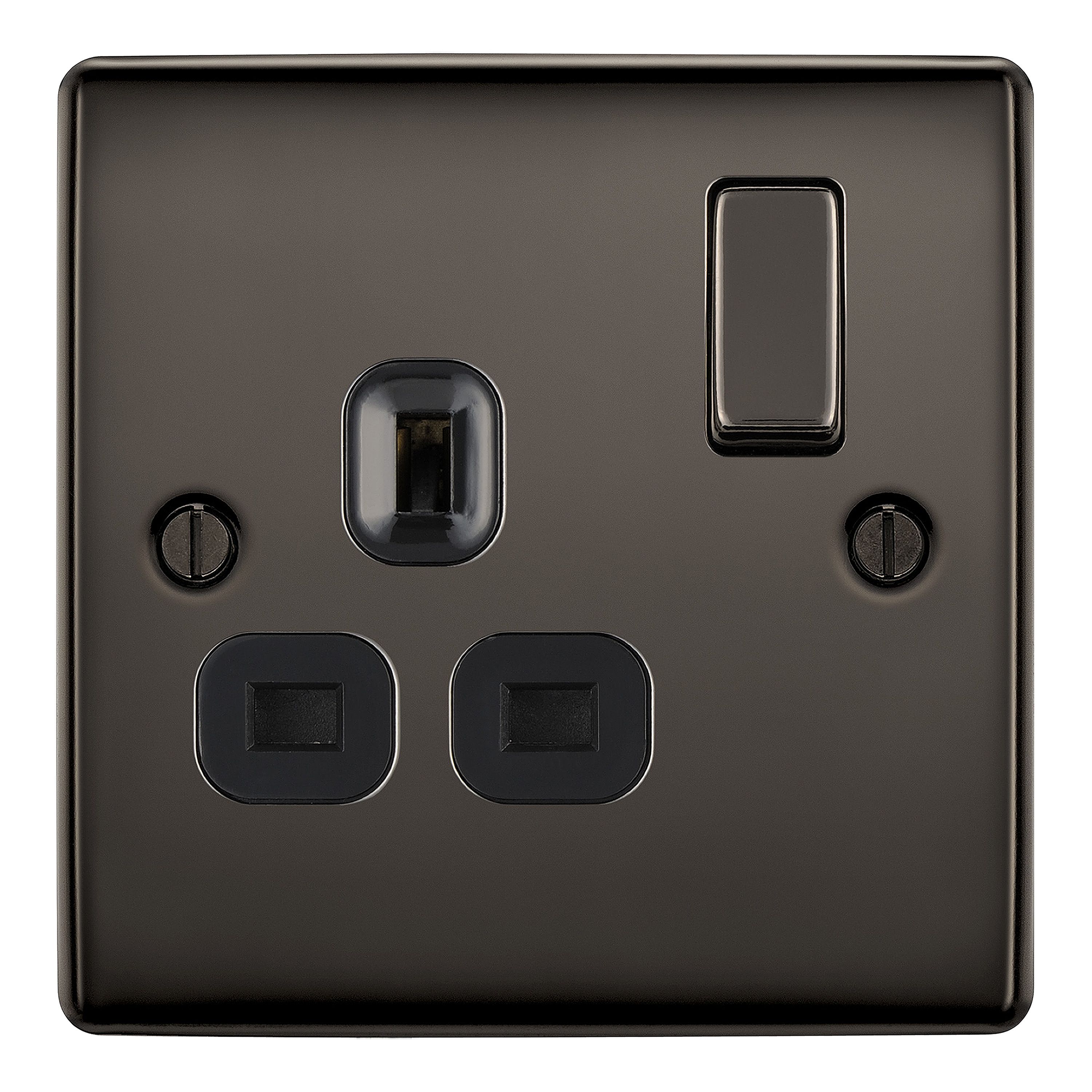 BG Nickel effect Single 13A Gloss Black Socket