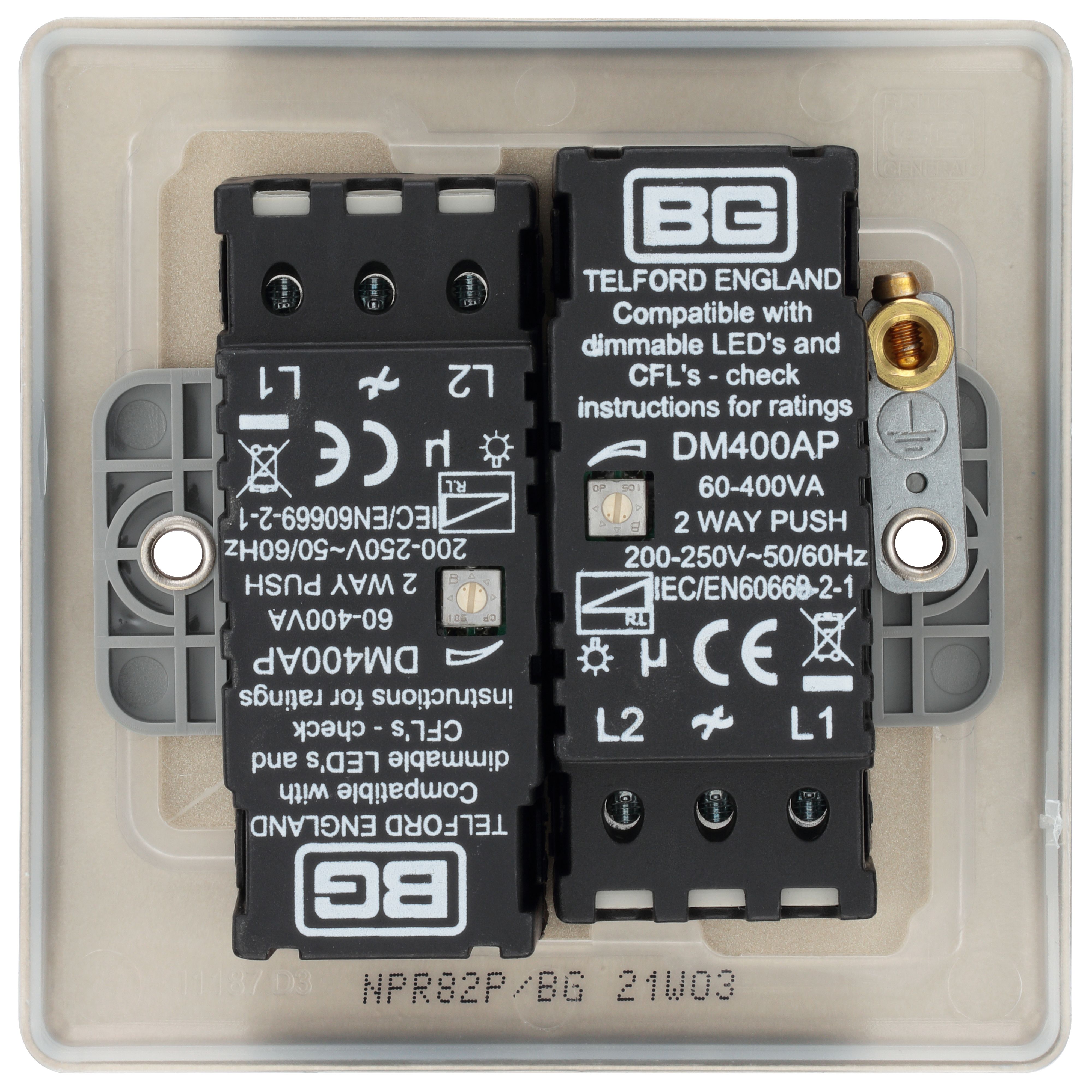 BG Nickel profile Double 2 way 400W Dimmer switch - 4