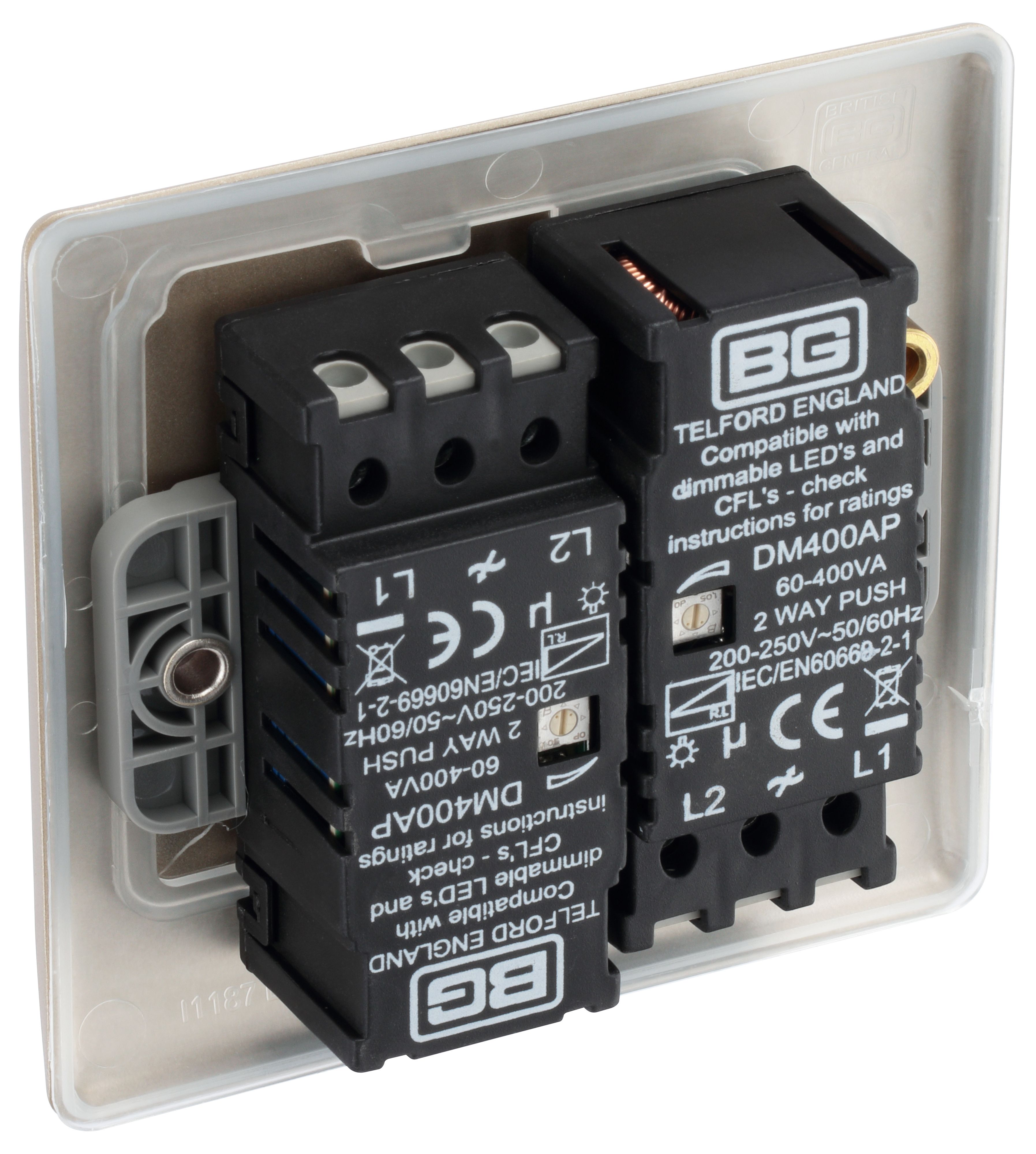 BG Nickel profile Double 2 way 400W Dimmer switch - 6