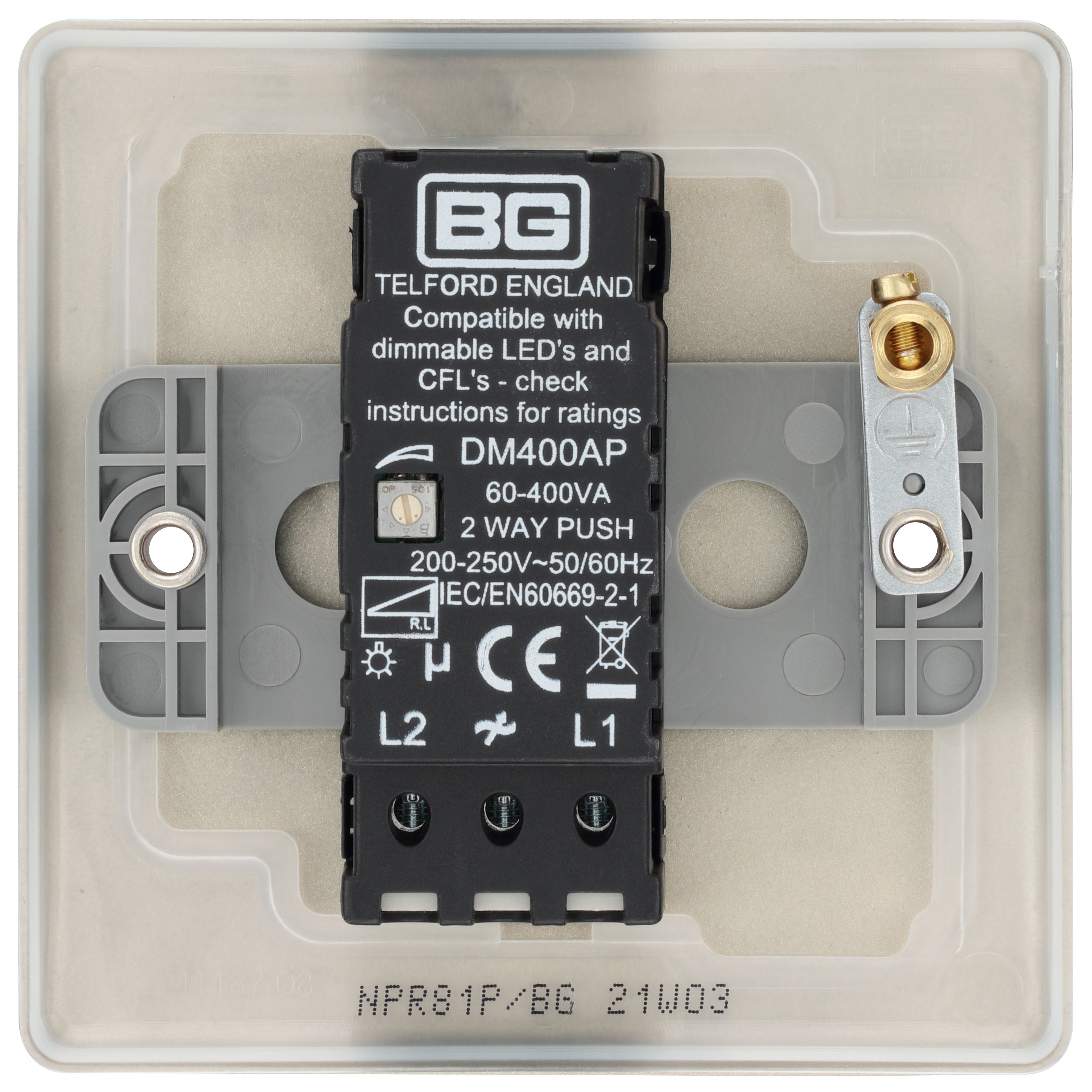 BG Nickel profile Single 2 way 400W Dimmer switch - 4