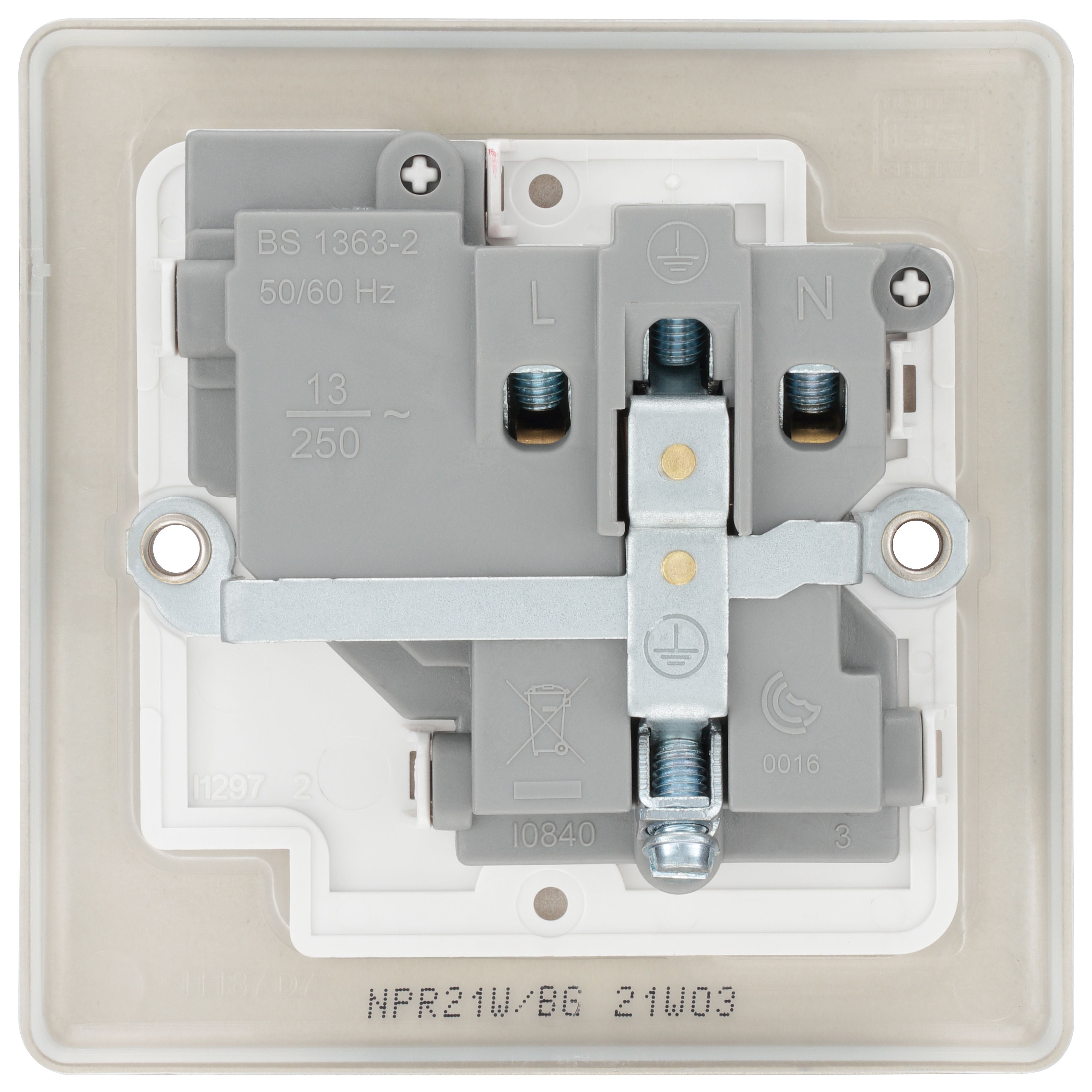BG Nickel Single 13A Switched Socket & White inserts - 4