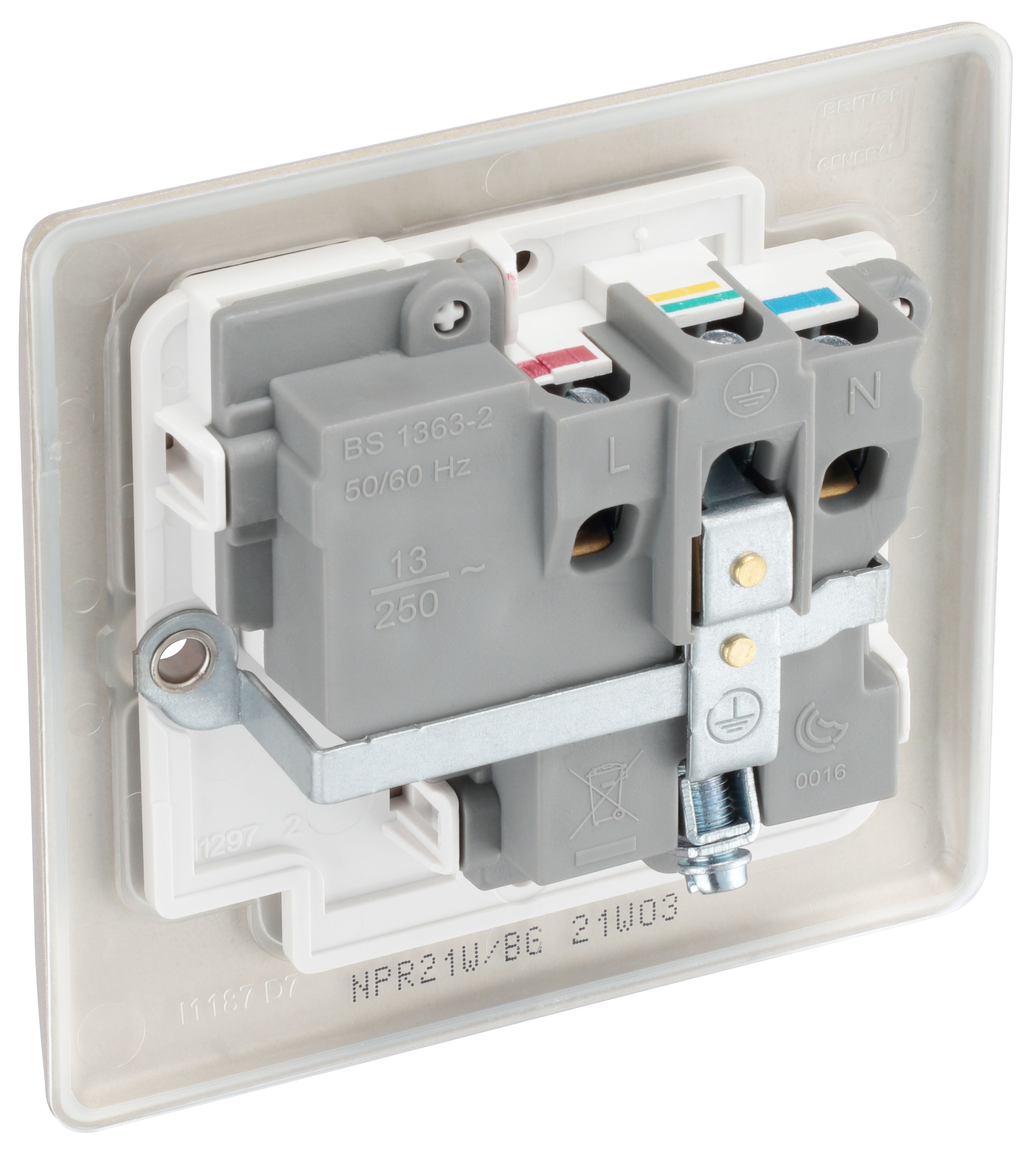 BG Nickel Single 13A Switched Socket & White inserts - 6