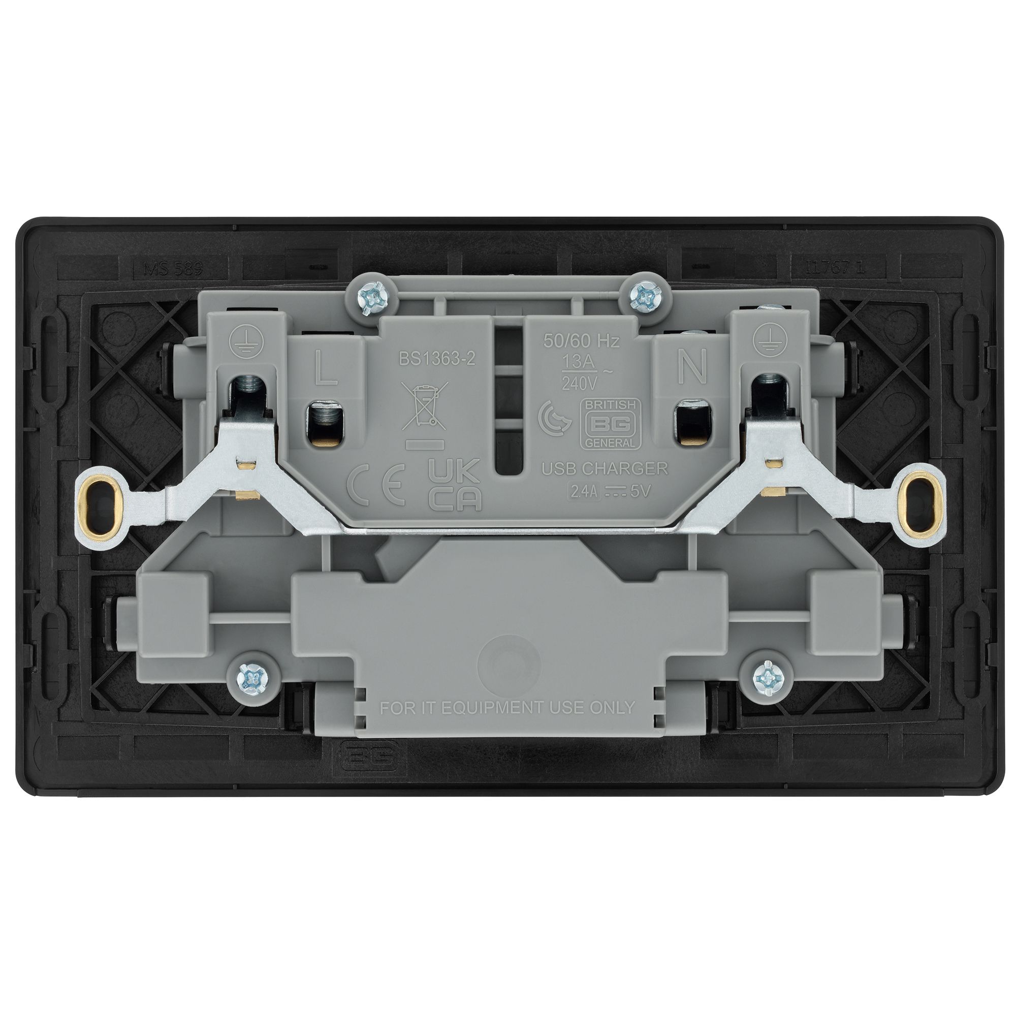 BG Brushed Steel 13A Black Insert Switched Socket + A & C Type USB 2 Gang + 2 USB (4.2A) - 7