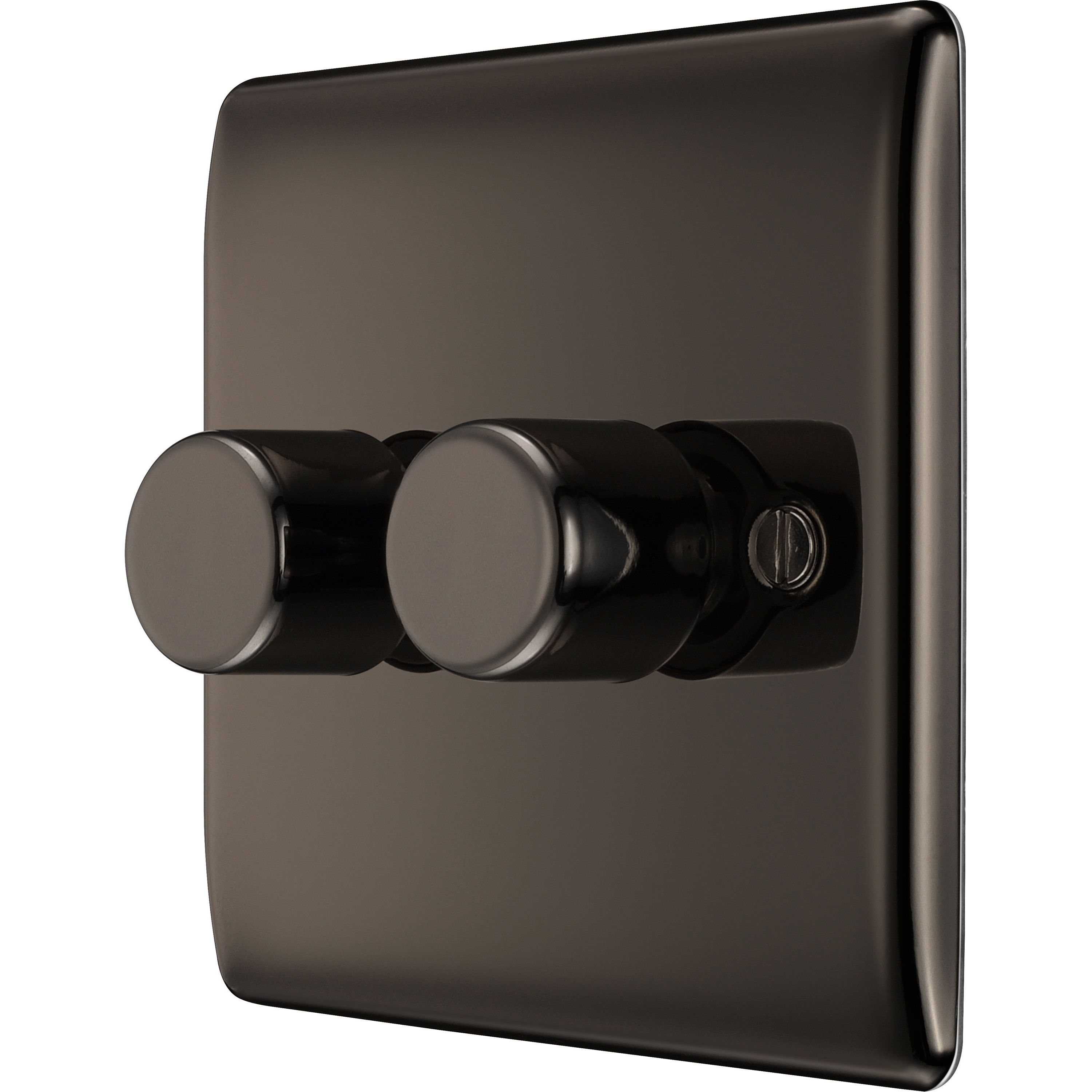 BG Raised slim Black Nickel effect 2 gang profile Double 200W Dimmer switch - 3