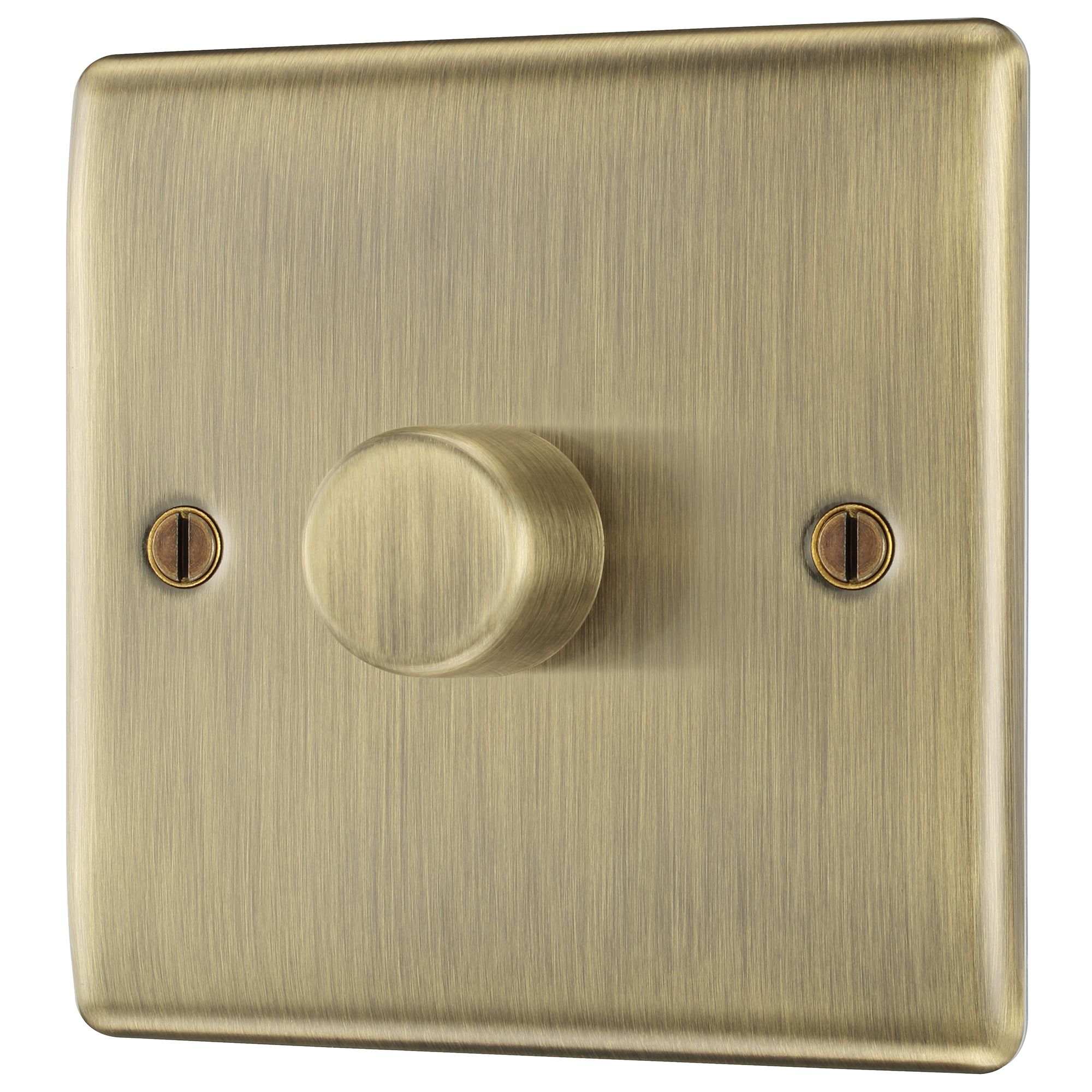 BG Raised slim Gold Antique brass effect 1 gang profile Single 200W Dimmer switch - 3