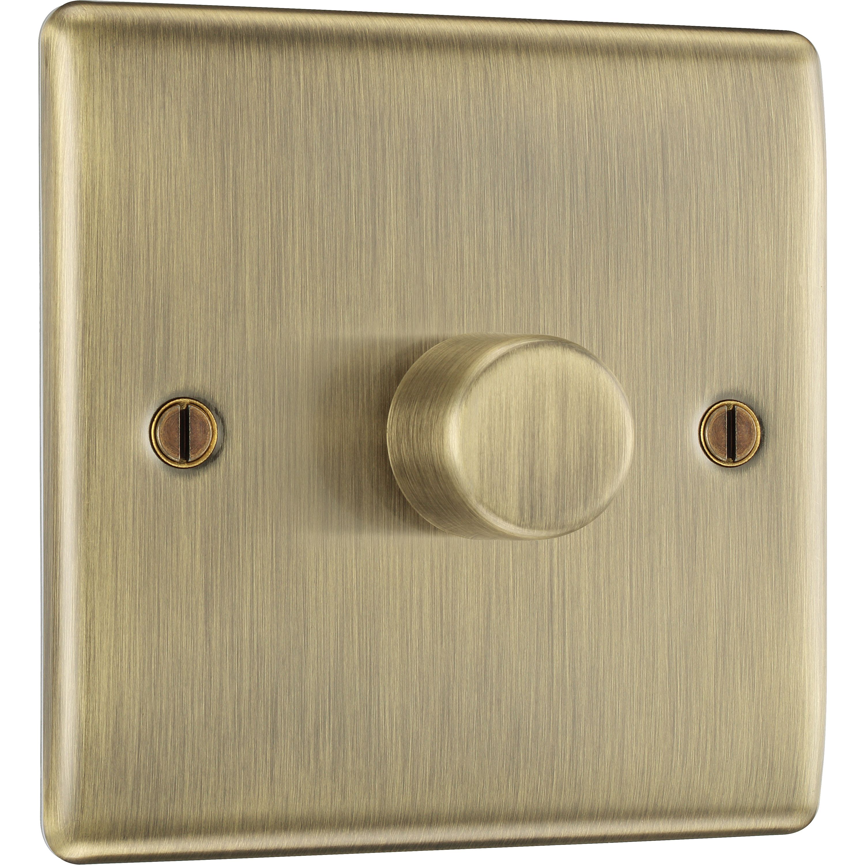 BG Raised slim Gold Antique brass effect 1 gang profile Single 200W Dimmer switch