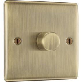BG Raised slim Gold Antique brass effect 1 gang profile Single 200W Dimmer switch
