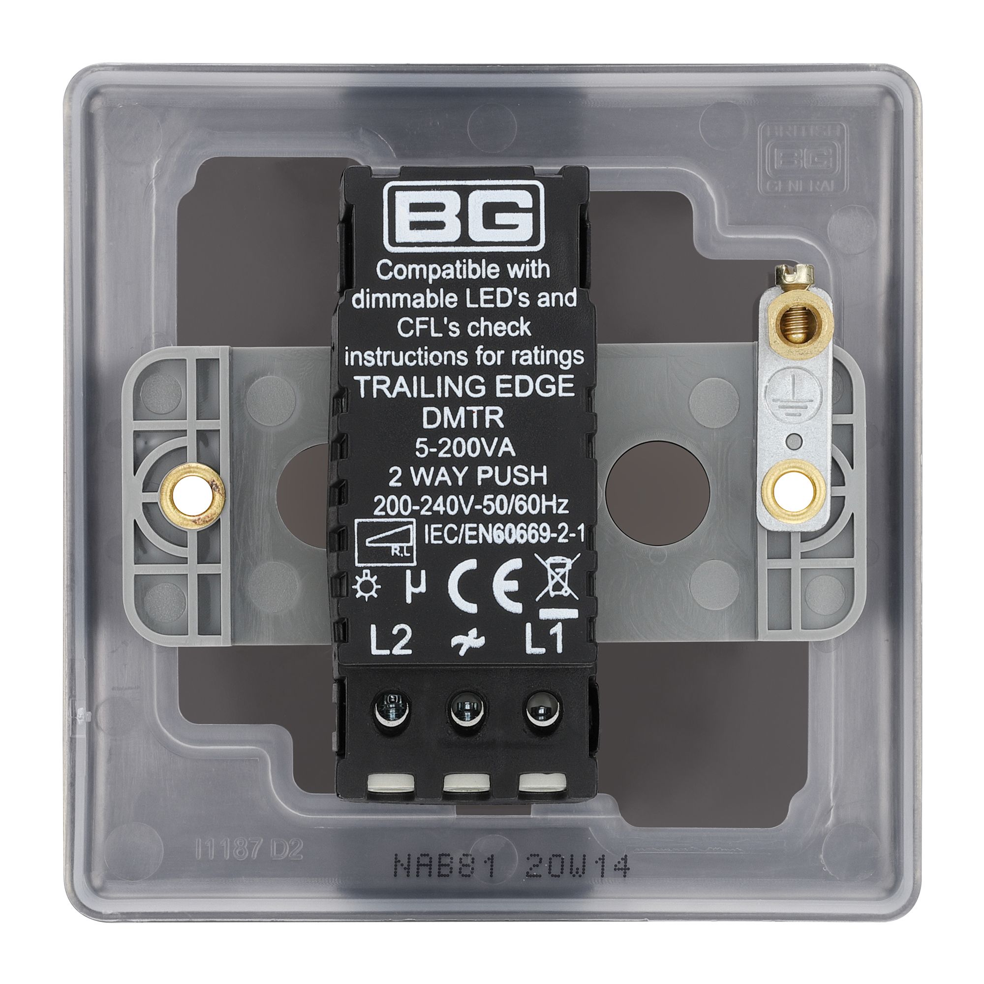 BG Raised slim Gold Antique brass effect 1 gang profile Single 200W Dimmer switch - 7