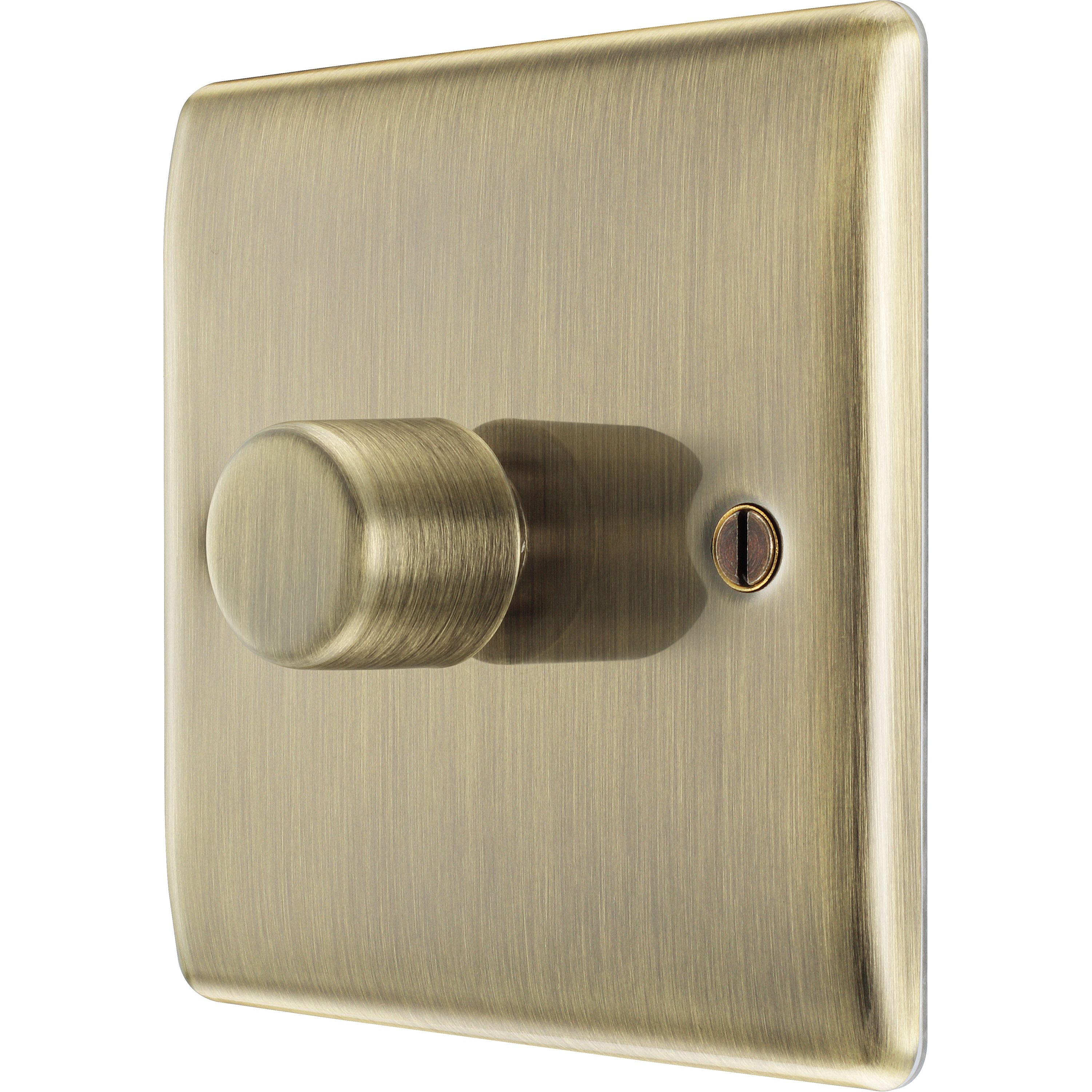 BG Raised slim Gold Antique brass effect 1 gang profile Single 200W Dimmer switch - 9