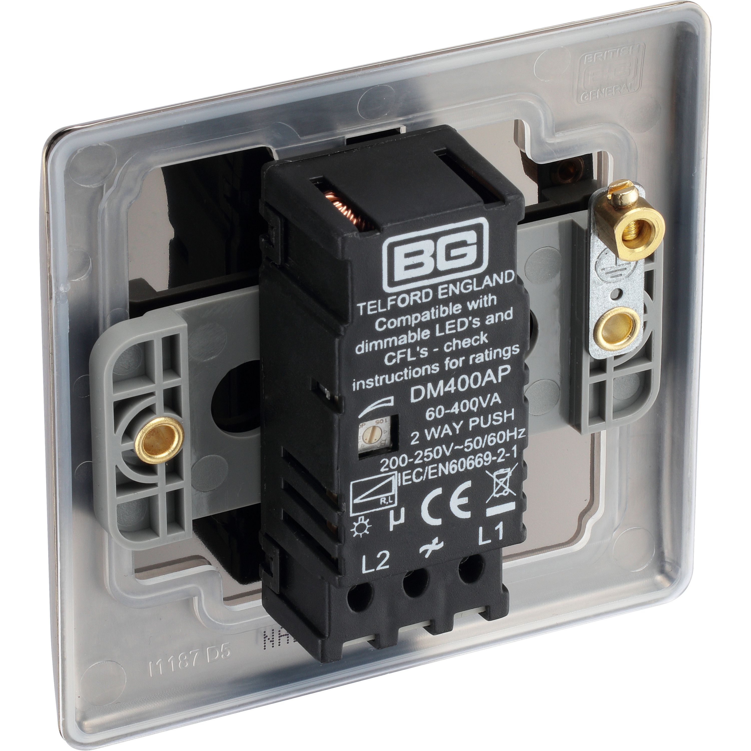 BG Raised slim Gold Antique brass effect 1 gang profile Single 200W Dimmer switch - 6