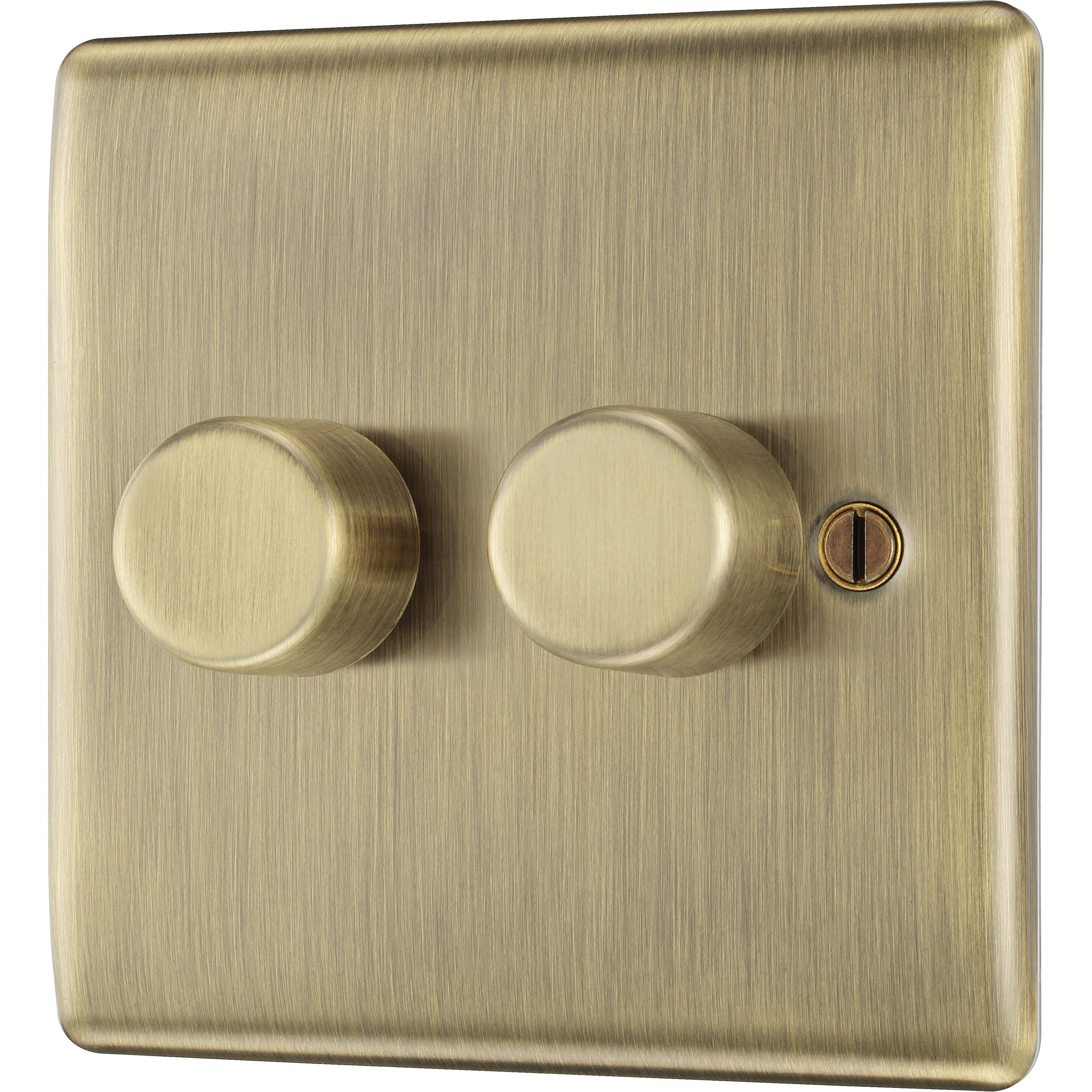 BG Raised slim Gold Antique brass effect 2 gang profile Double 200W Dimmer switch - 3