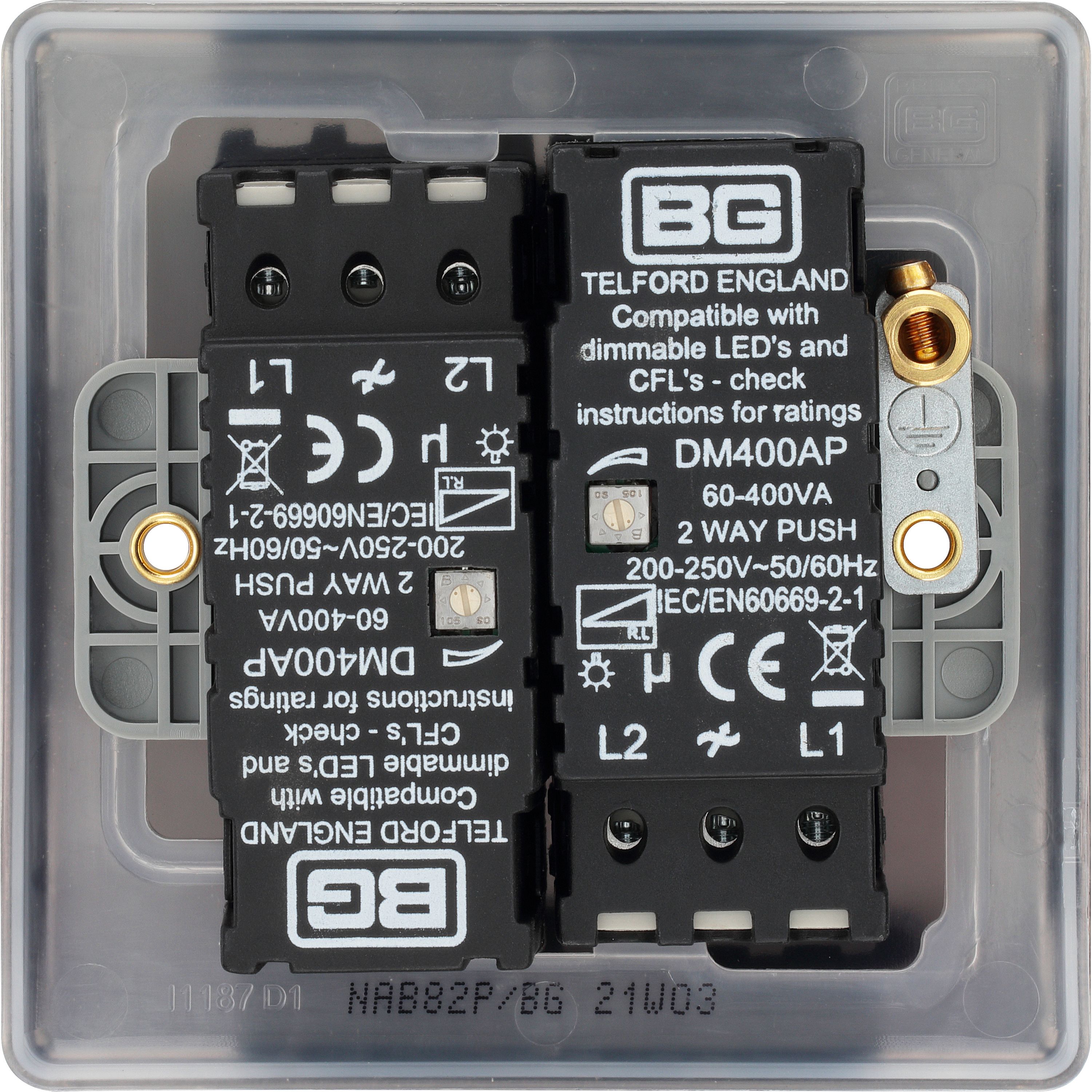 BG Raised slim Gold Antique brass effect 2 gang profile Double 200W Dimmer switch - 7