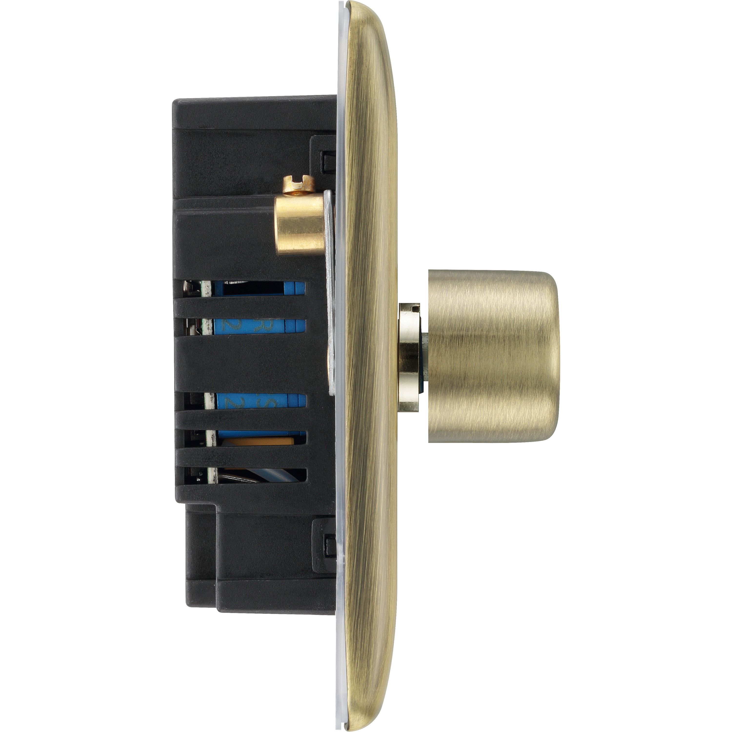 BG Raised slim Gold Antique brass effect 2 gang profile Double 200W Dimmer switch - 5