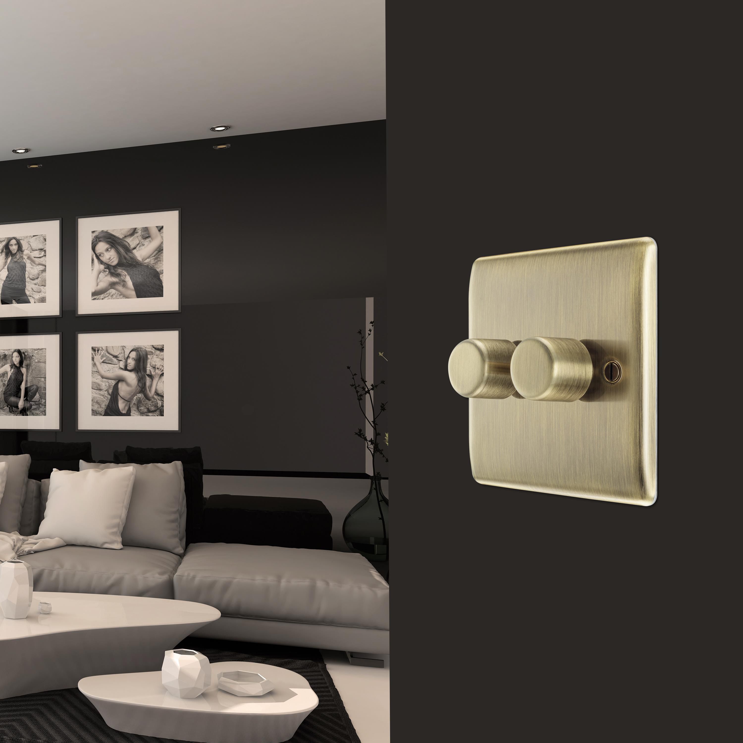 BG Raised slim Gold Antique brass effect 2 gang profile Double 200W Dimmer switch - 4