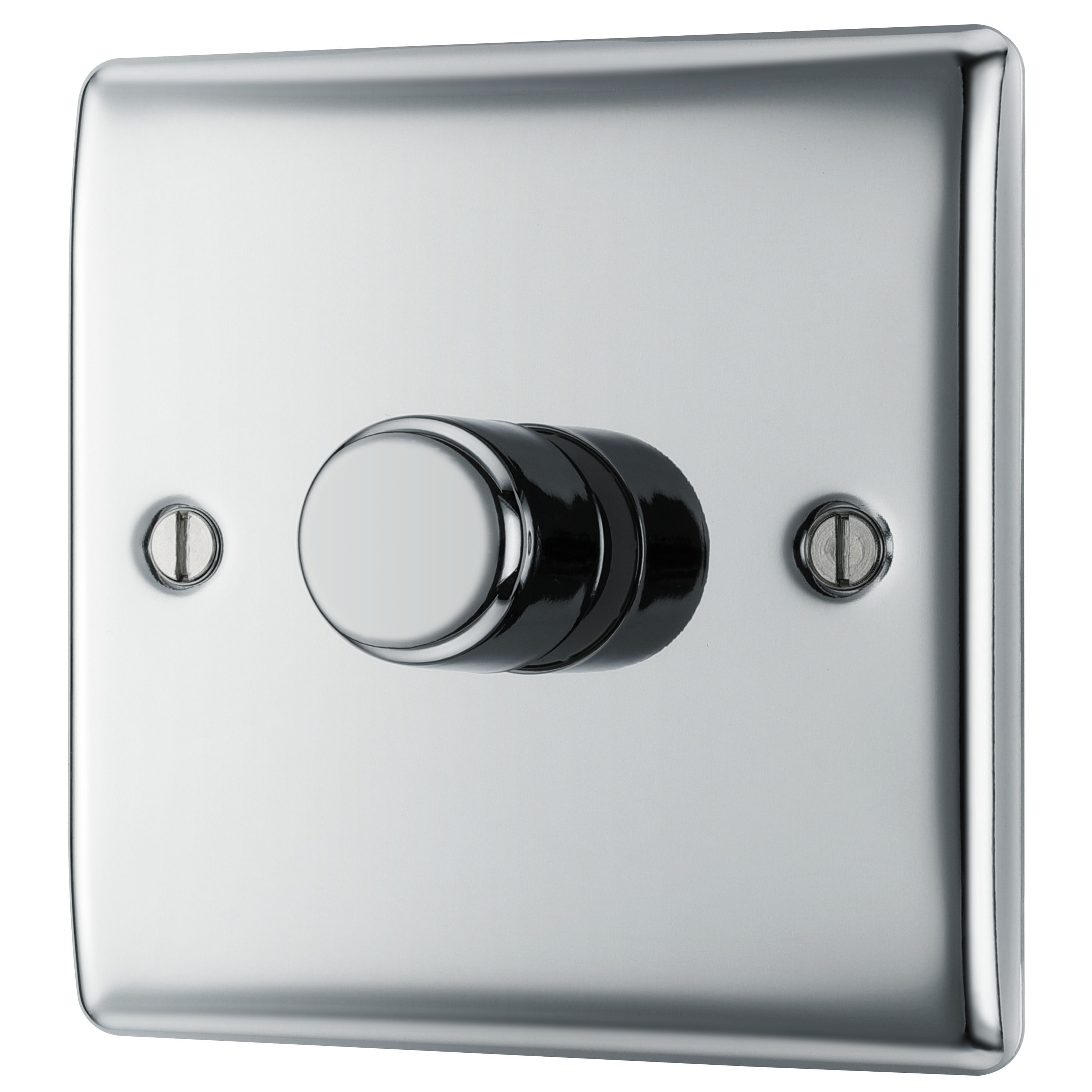 BG Raised slim Silver Chrome effect 1 gang profile Single 200W Dimmer switch