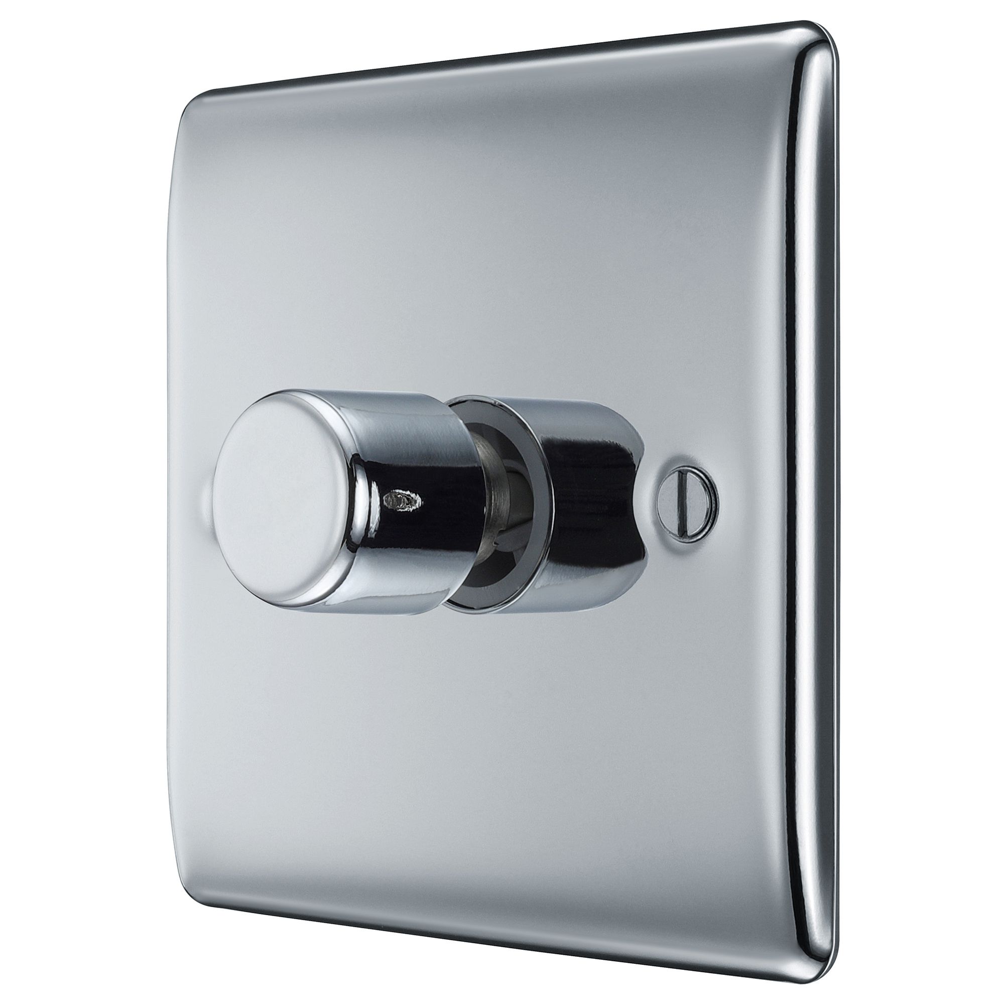 BG Raised slim Silver Chrome effect 1 gang profile Single 200W Dimmer switch