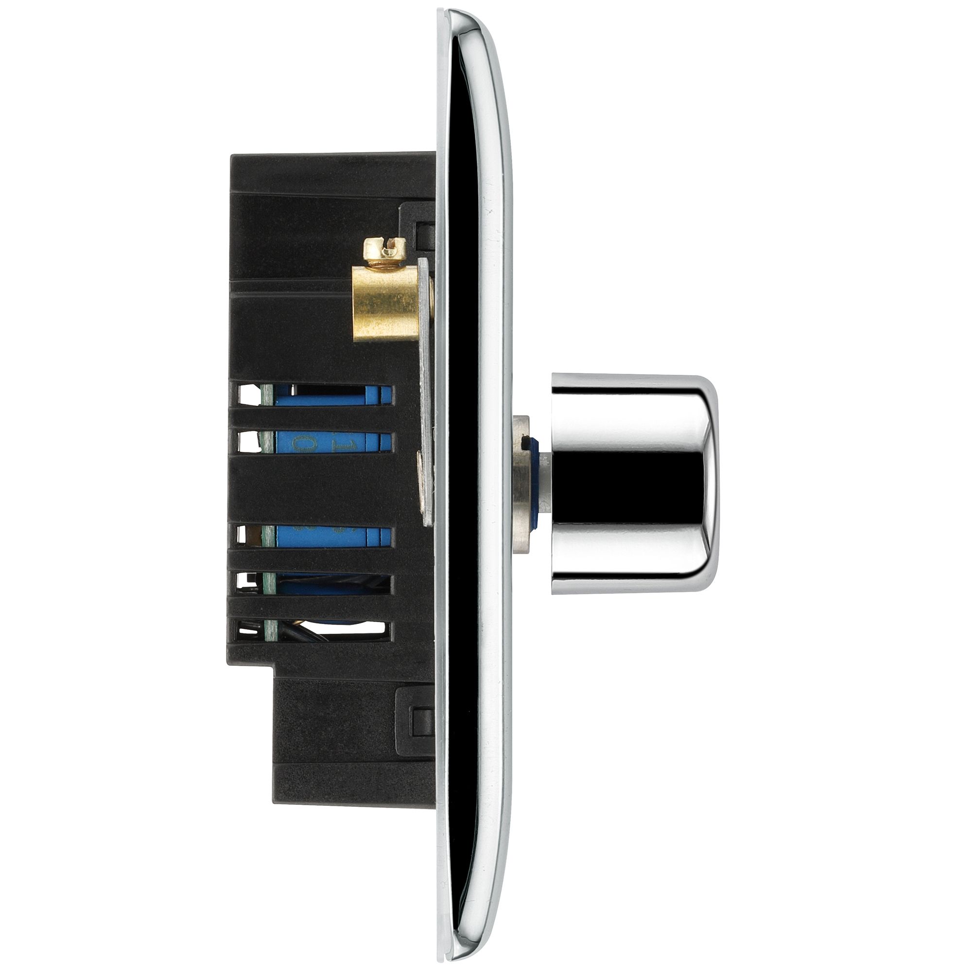 BG Raised slim Silver Chrome effect 1 gang profile Single 200W Dimmer switch