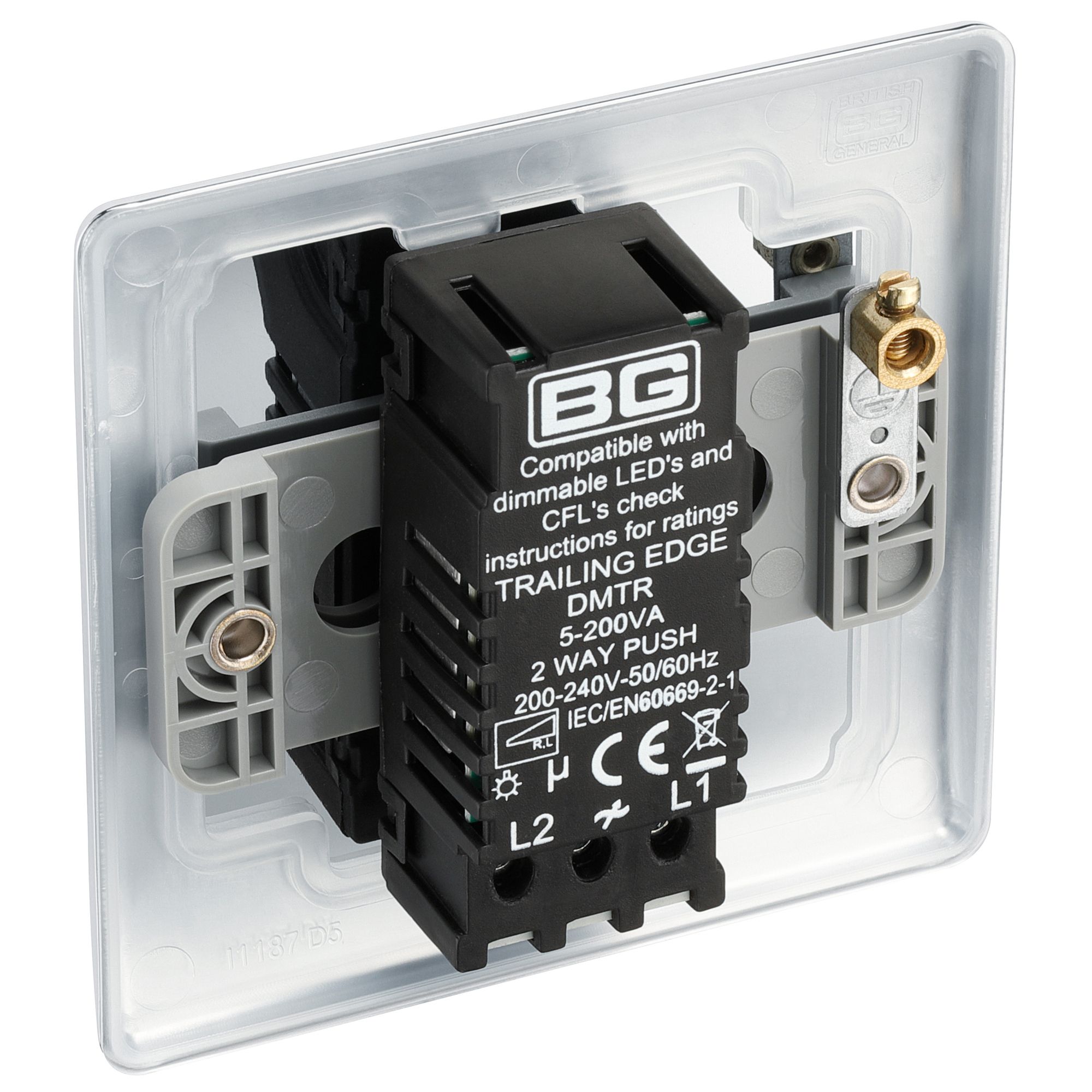 BG Nexus Metal Polished Chrome 200W Intelligent LED Dimmer Switch 1 Gang 2 Way - 6