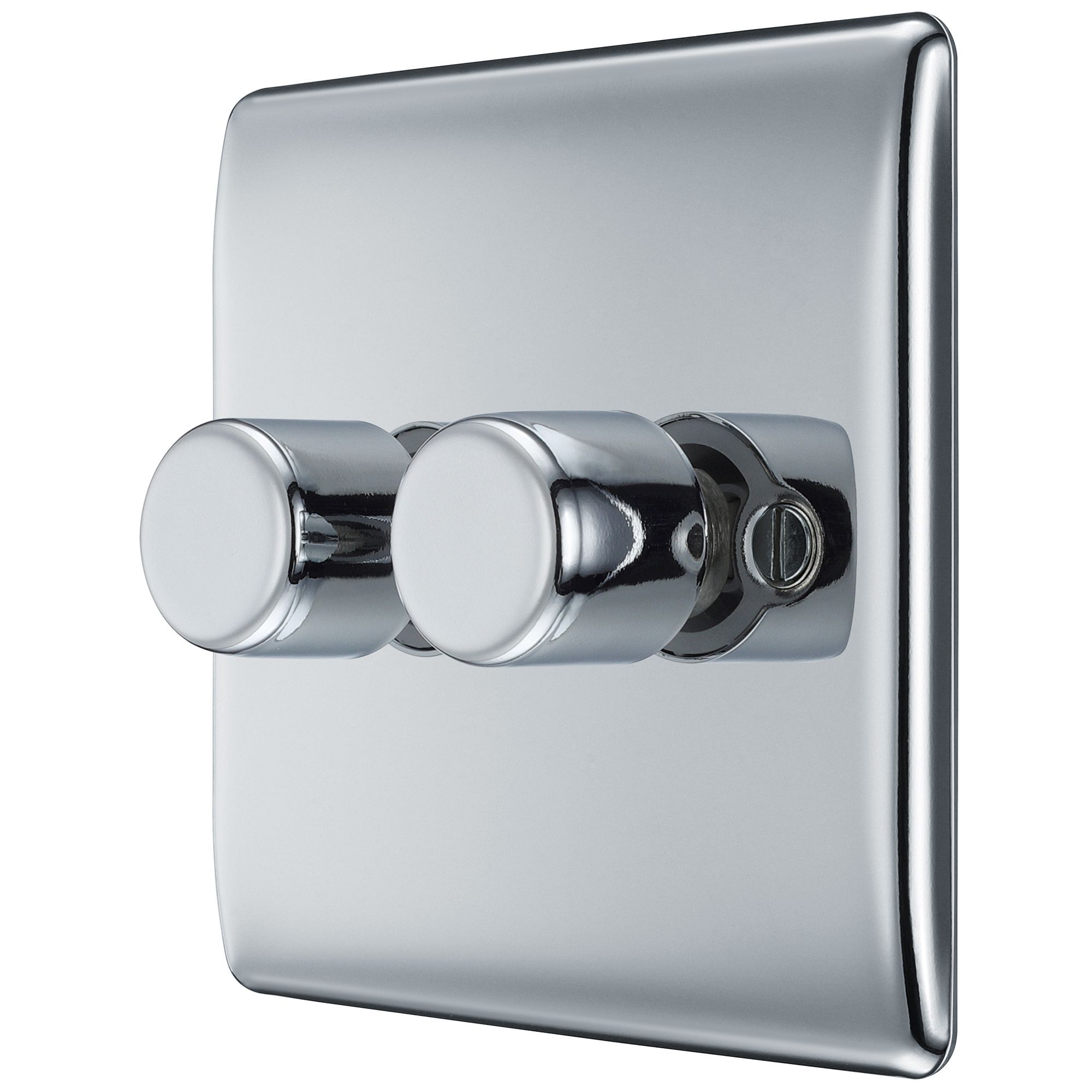 BG Raised slim Silver Chrome effect 2 gang profile Double 200W Dimmer switch - 3